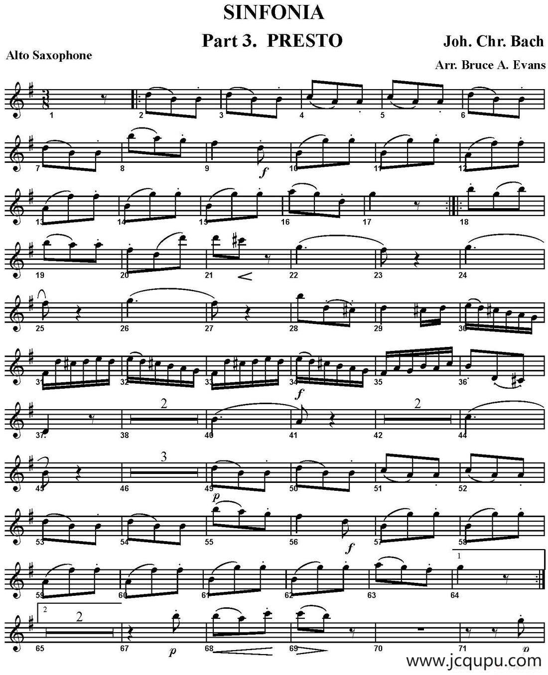 SINFONIA Part 3. PRESTO（四重奏·中音萨克斯分谱）简谱