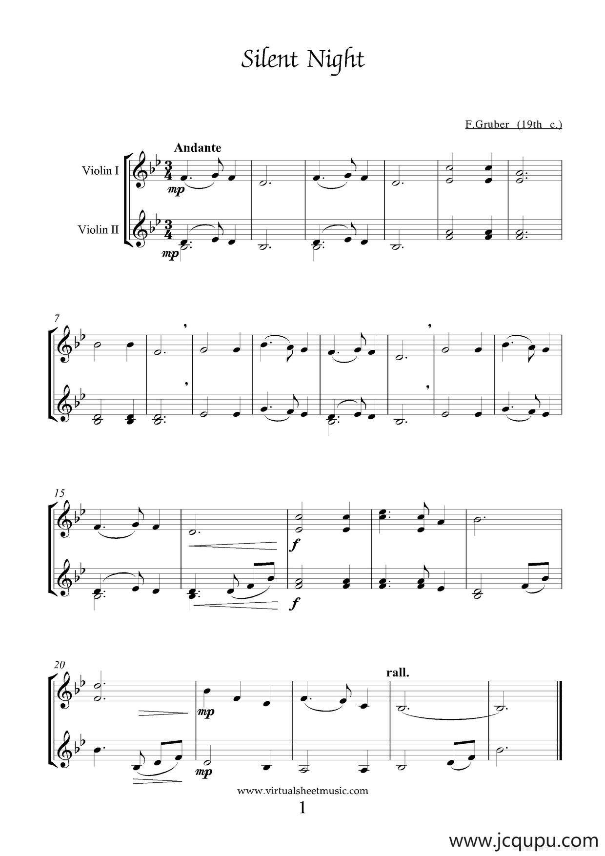 Silent Night（寂静的夜晚）（二重奏）简谱