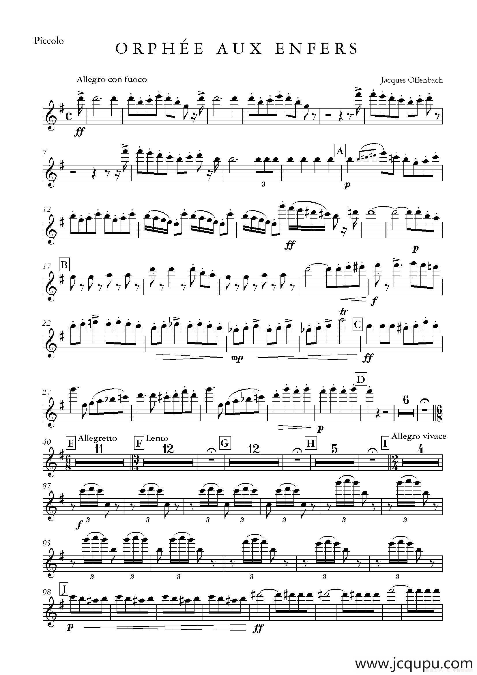 天堂与地狱序曲（管弦乐长笛分谱）简谱