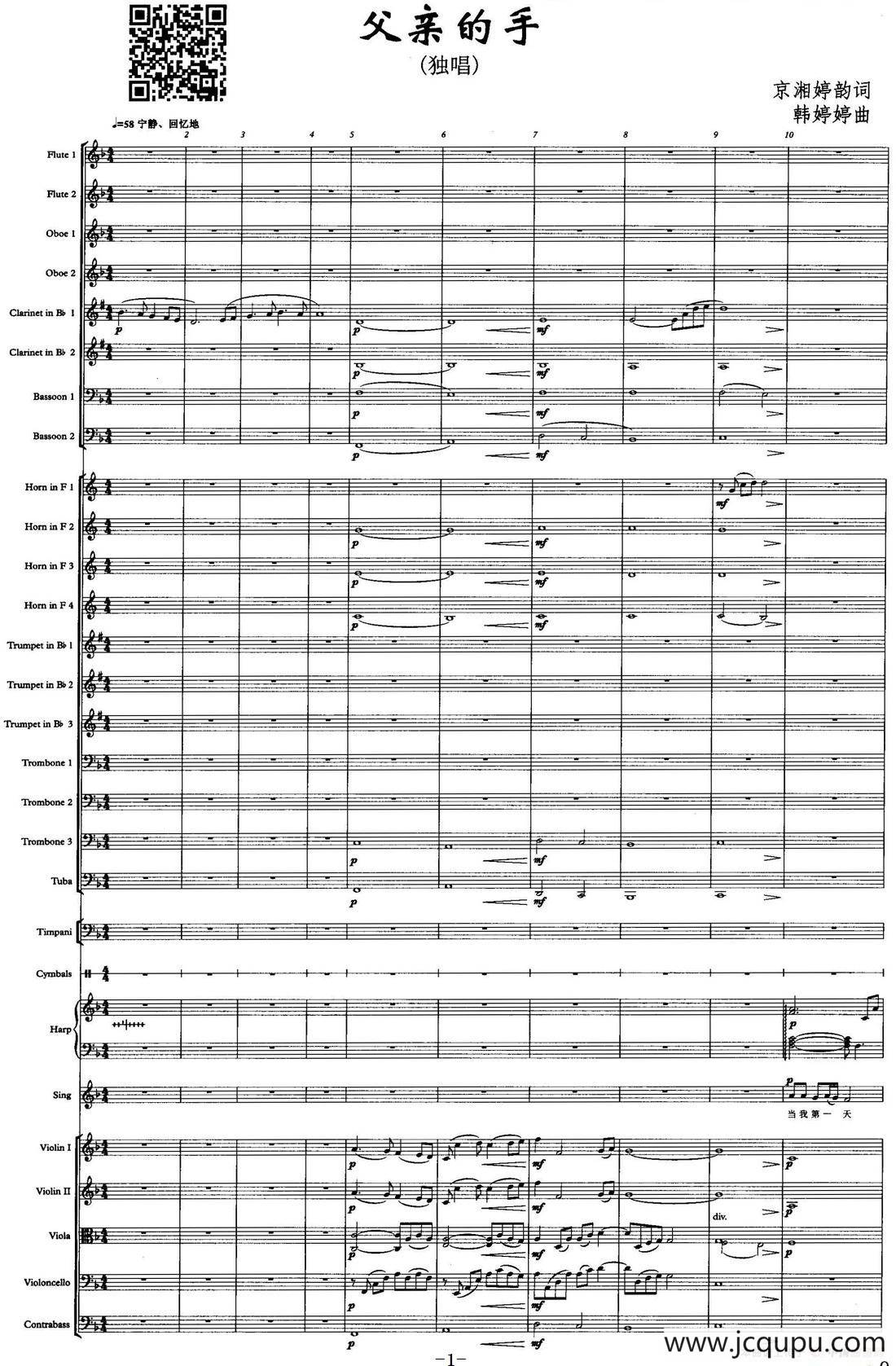父亲的手（声乐及大乐队伴奏总谱）简谱