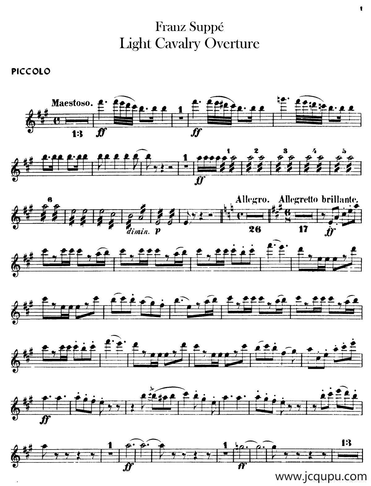 Light Cavalry Overture（轻骑兵序曲）（管乐合奏短笛分谱）简谱