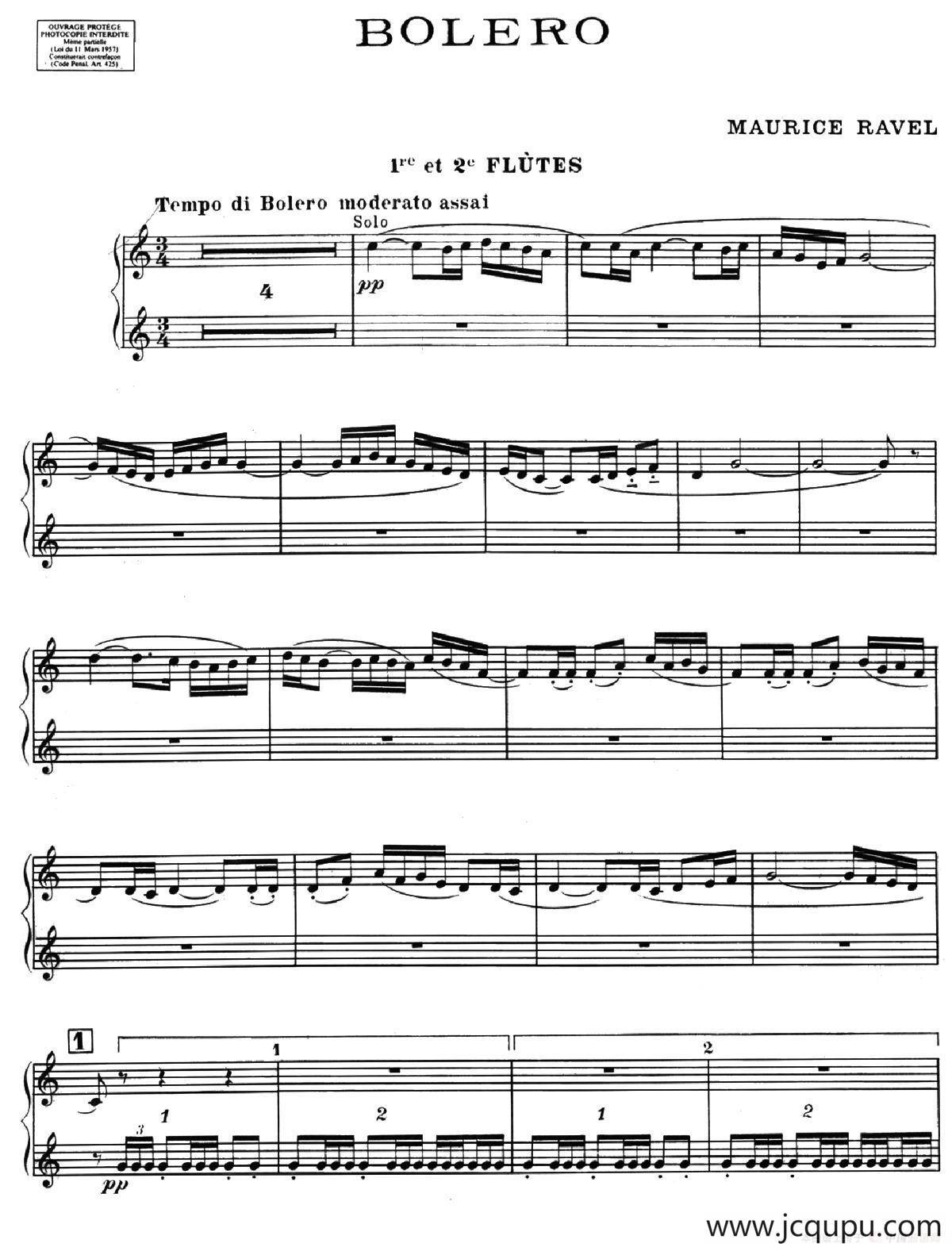 BOLERO（波莱罗）（交响乐长笛分谱）简谱