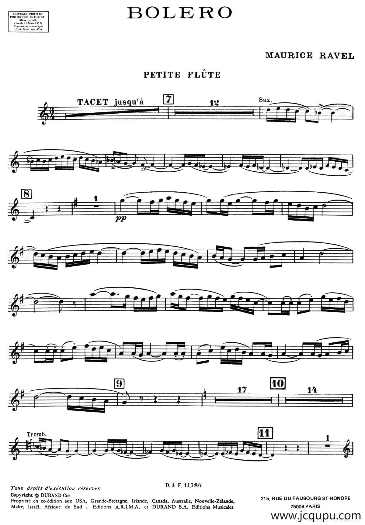 BOLERO（波莱罗）（交响乐短笛分谱）简谱