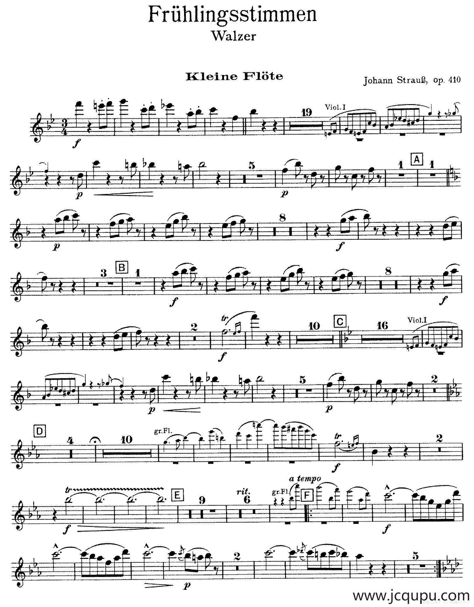 春之声圆舞曲（管弦乐合奏短笛分谱）简谱