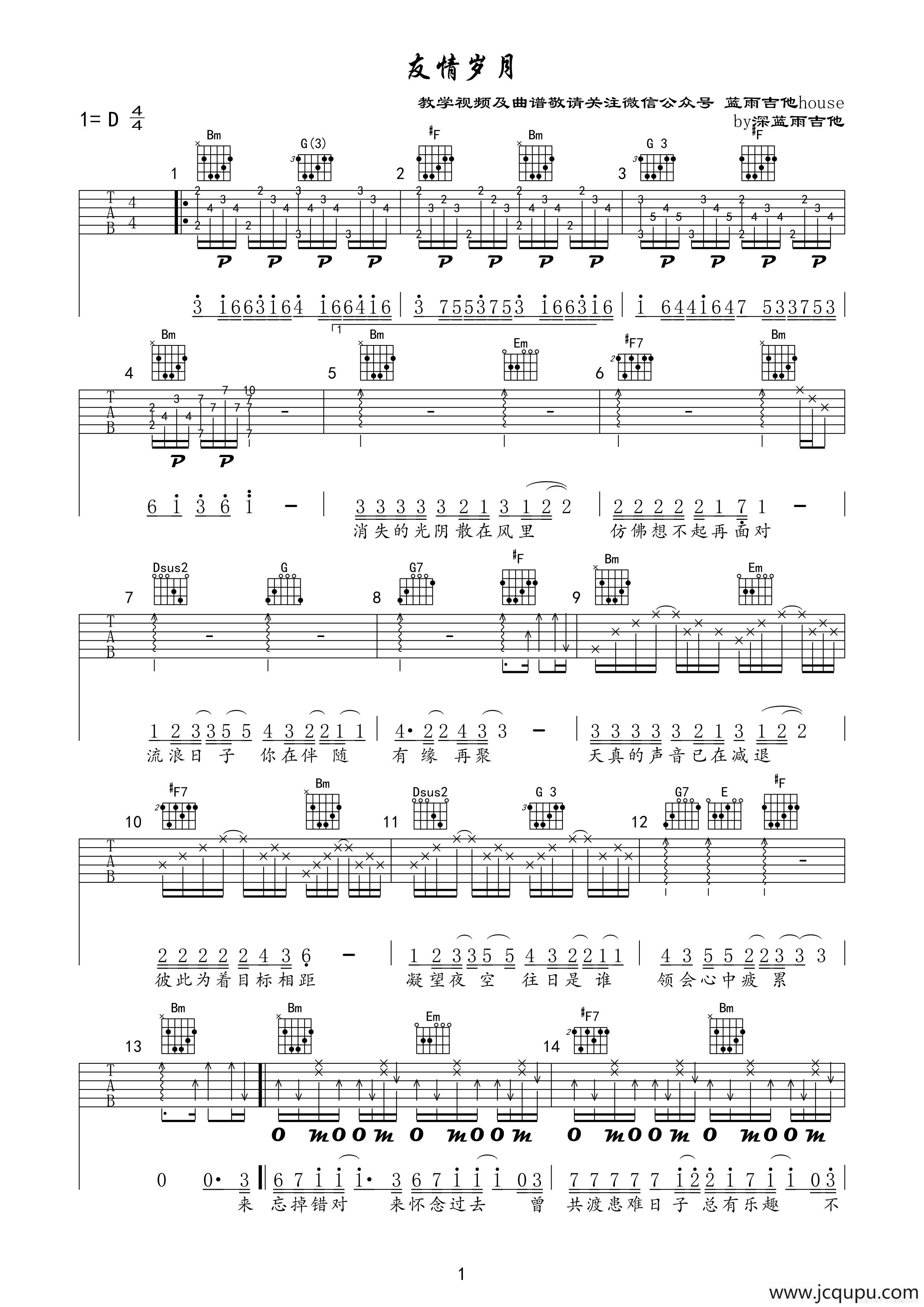 友情岁月（深蓝雨编配版）简谱