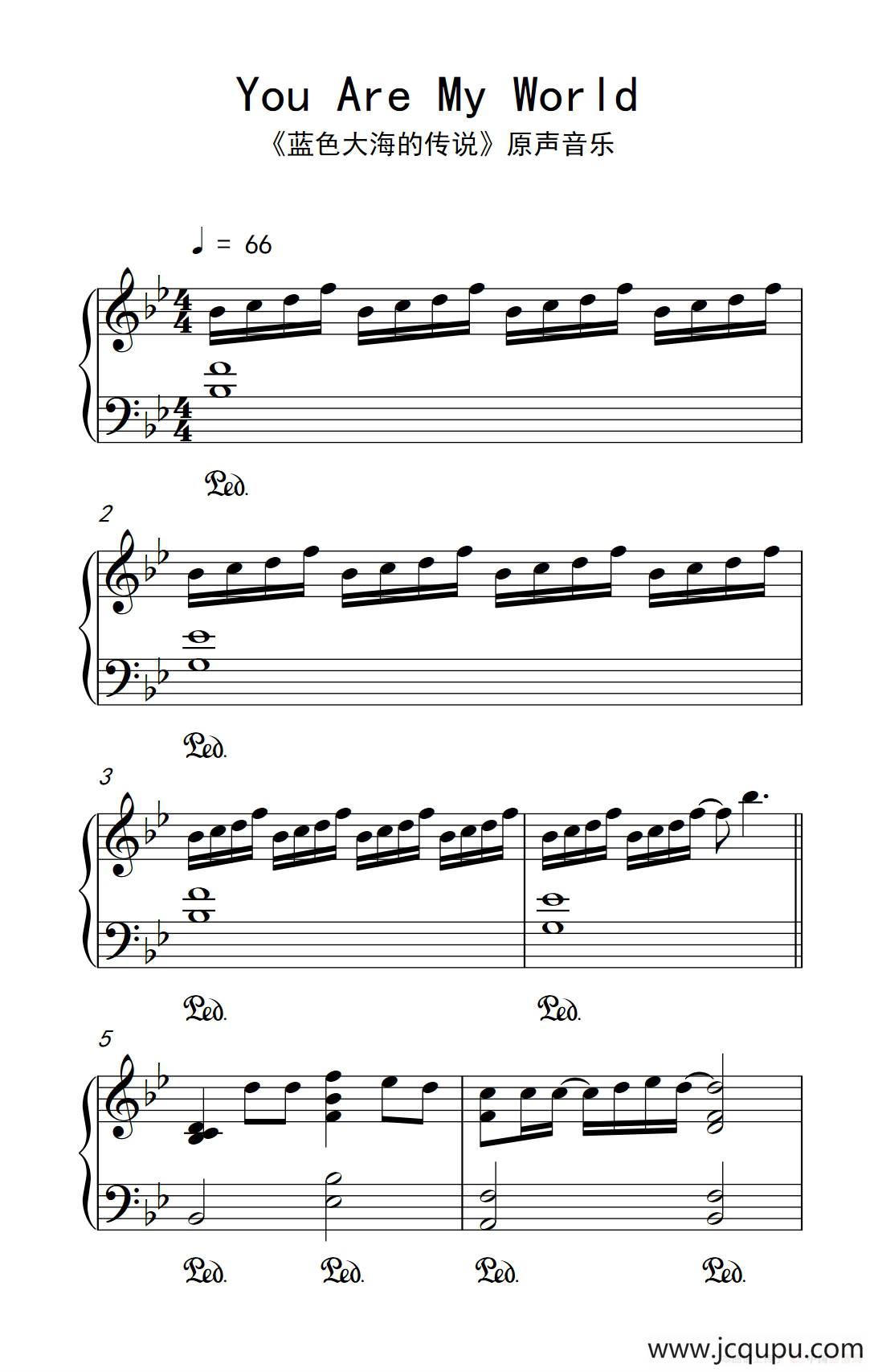 You Are My World（《蓝色大海的传说》原声音乐）简谱