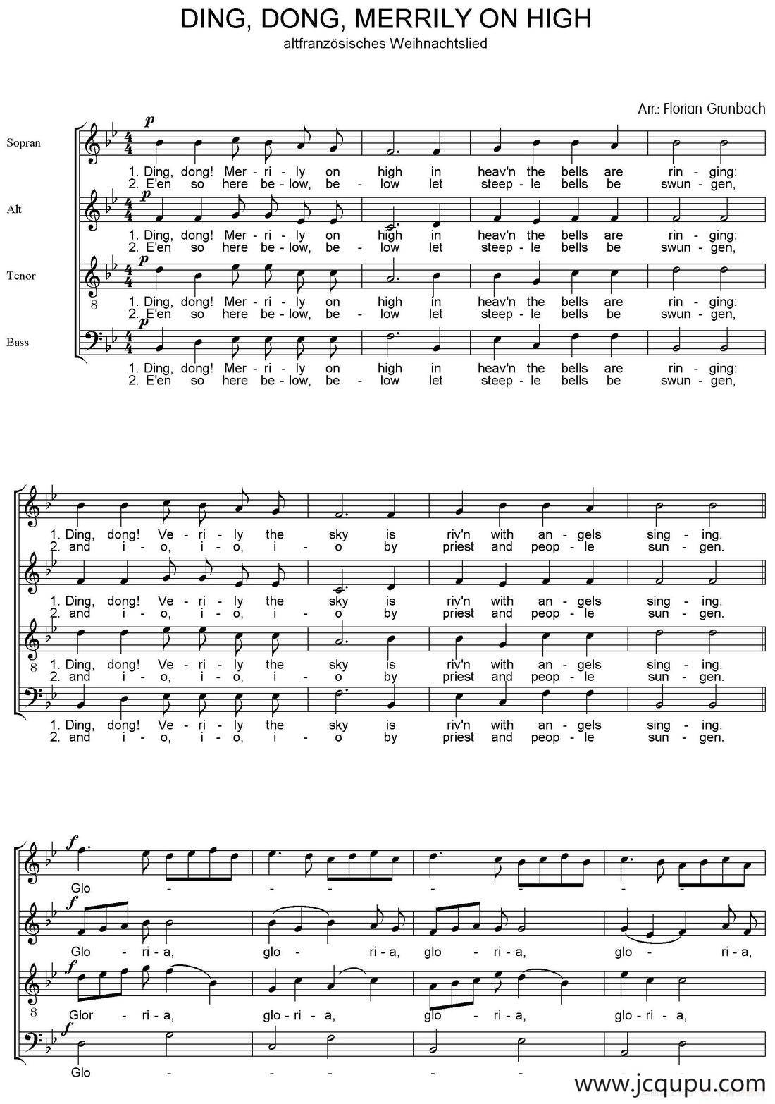 Ding dong merrily on high （四重奏）简谱