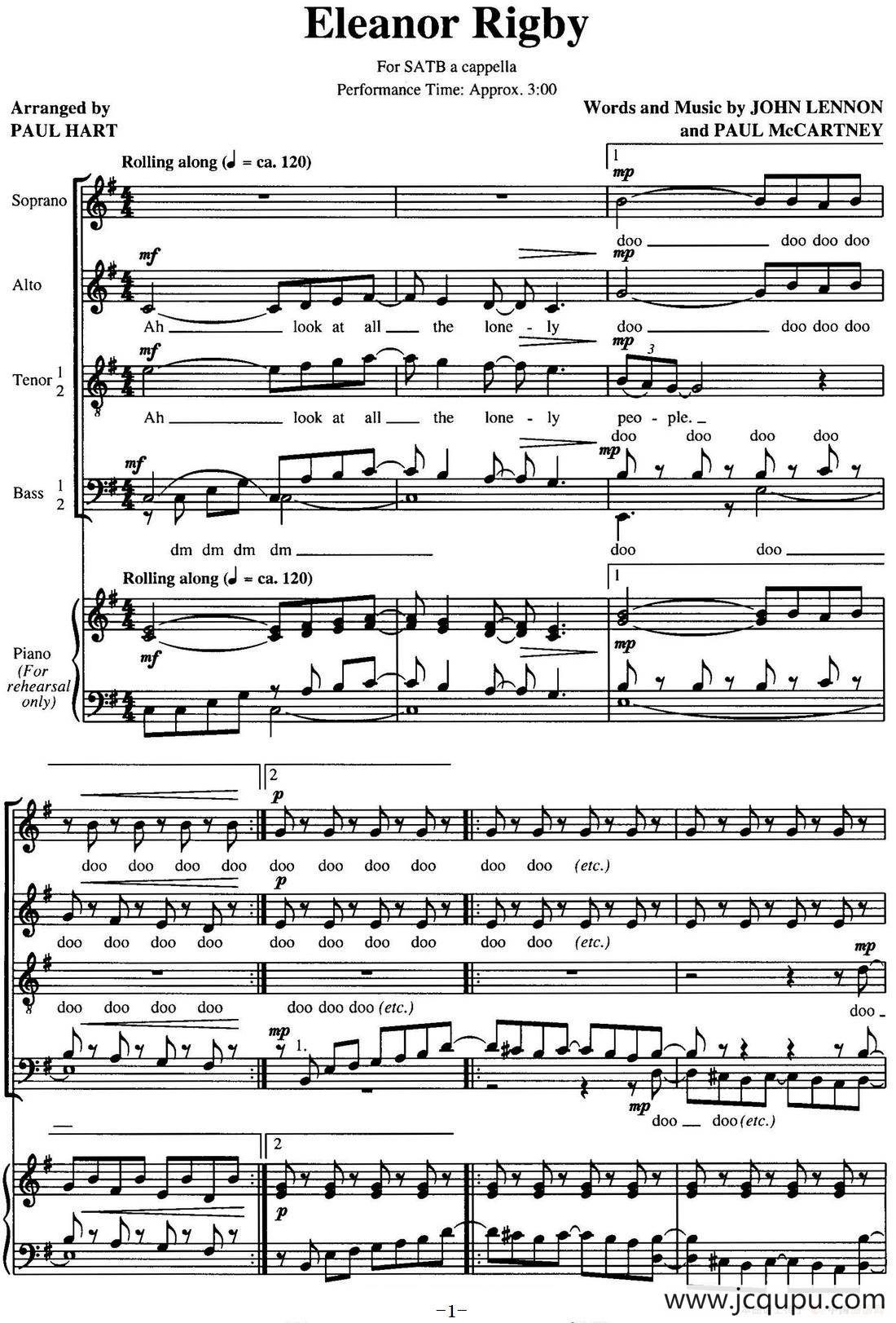 Eleanor Rigby（四重奏）简谱