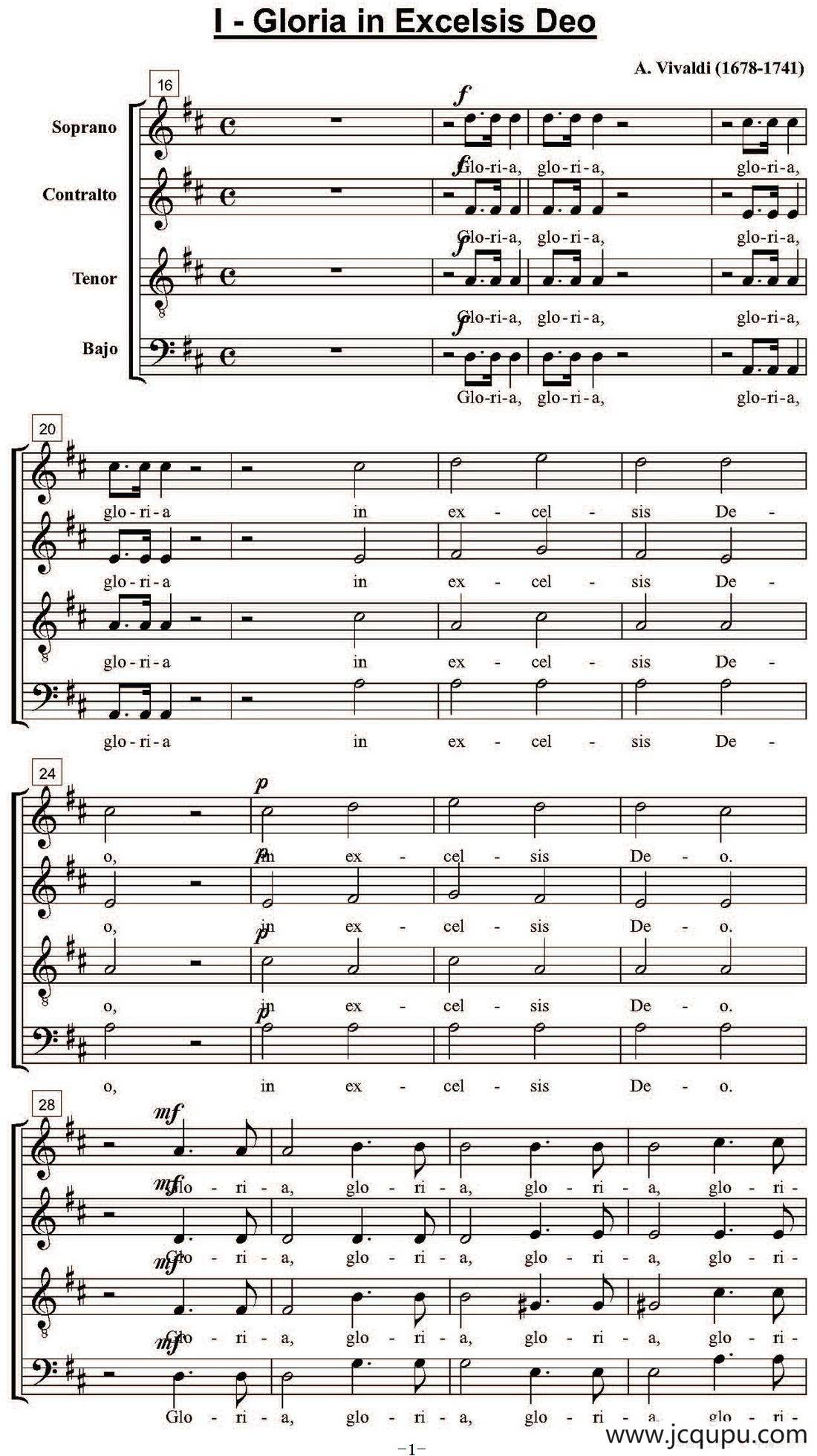 Gloria In Excelsis Deo（四重奏）简谱