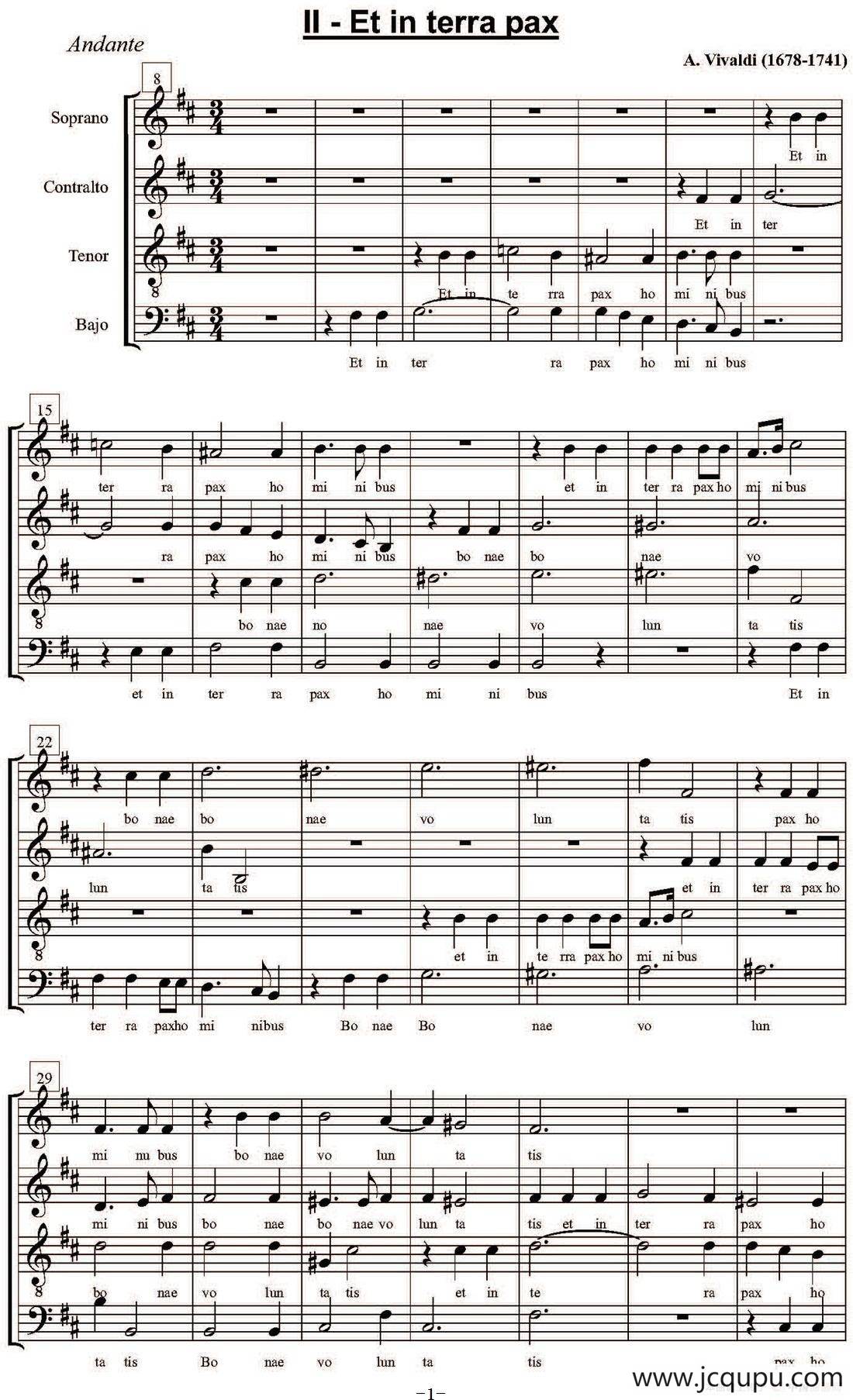 Et in terra pax（四重奏）简谱