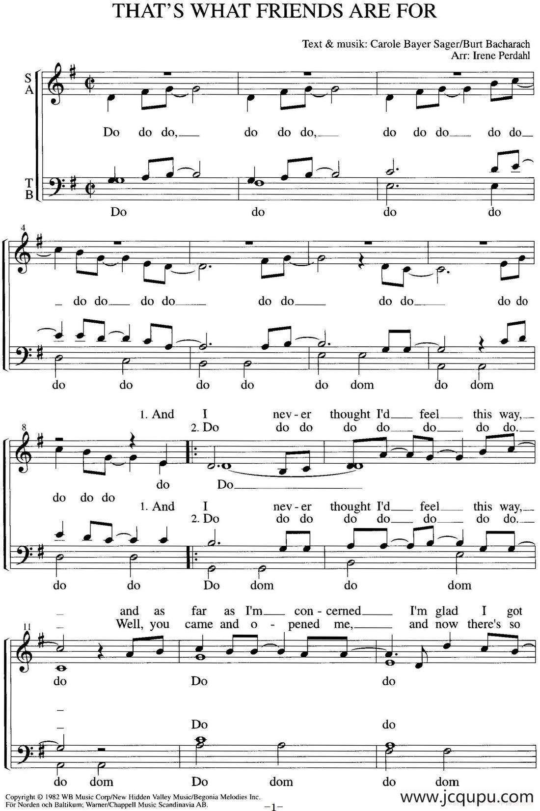 That's what friends are for（四重奏）简谱