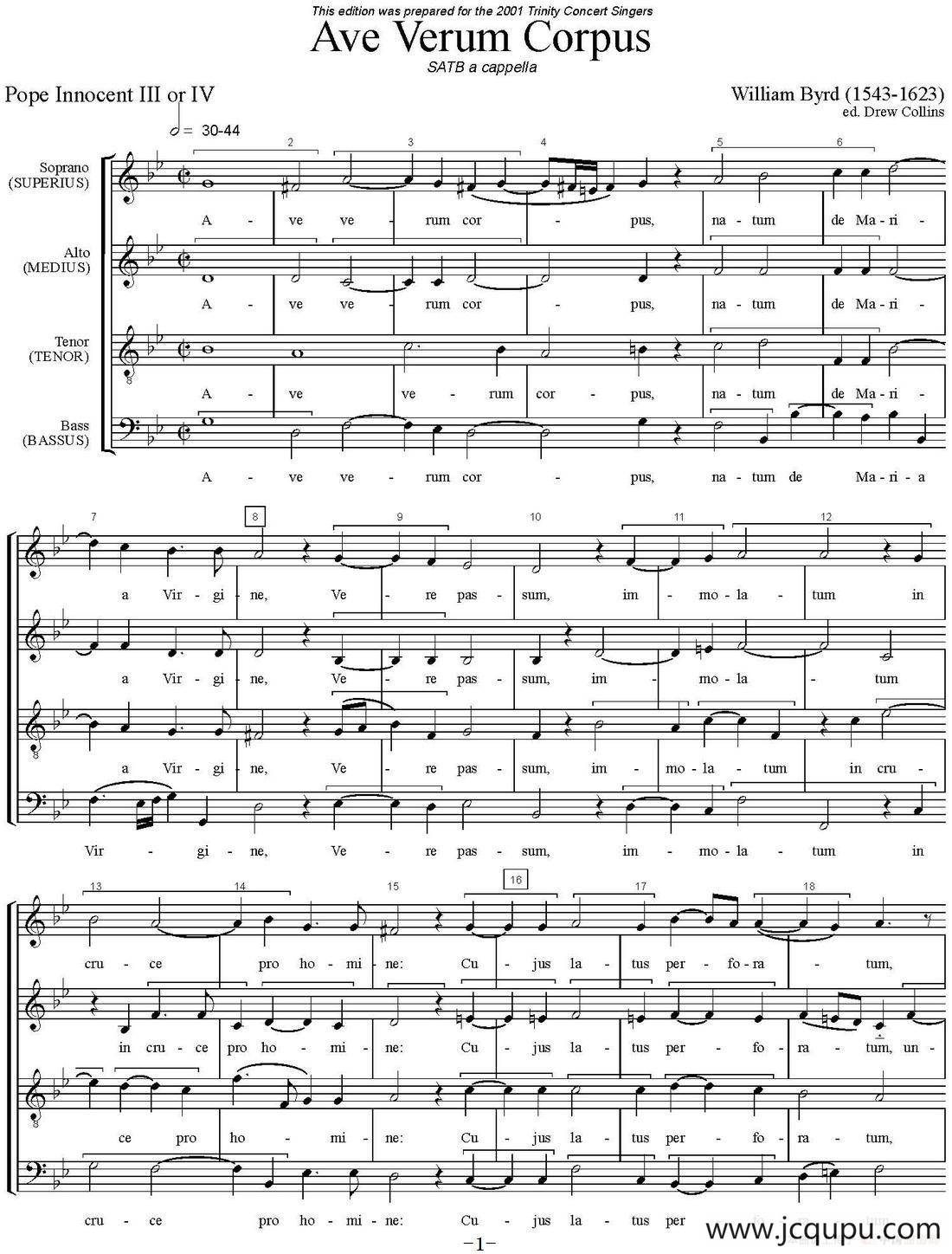 Ave Verum Corpus（四重奏）简谱