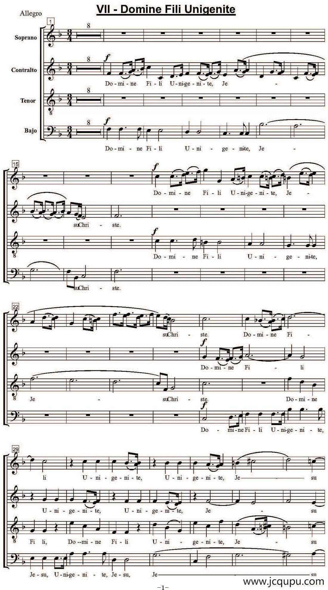 Domine Fili Unigenite（萨克斯四重奏）简谱