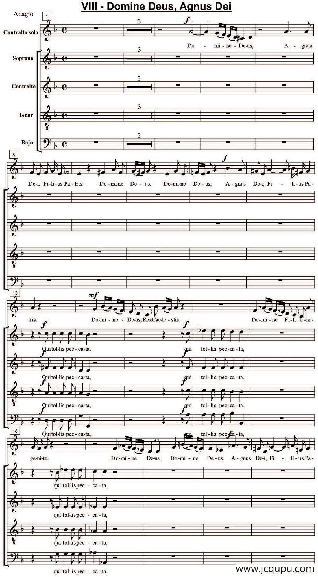 Domine Deus，Agnus Dei（萨克斯四重奏）简谱