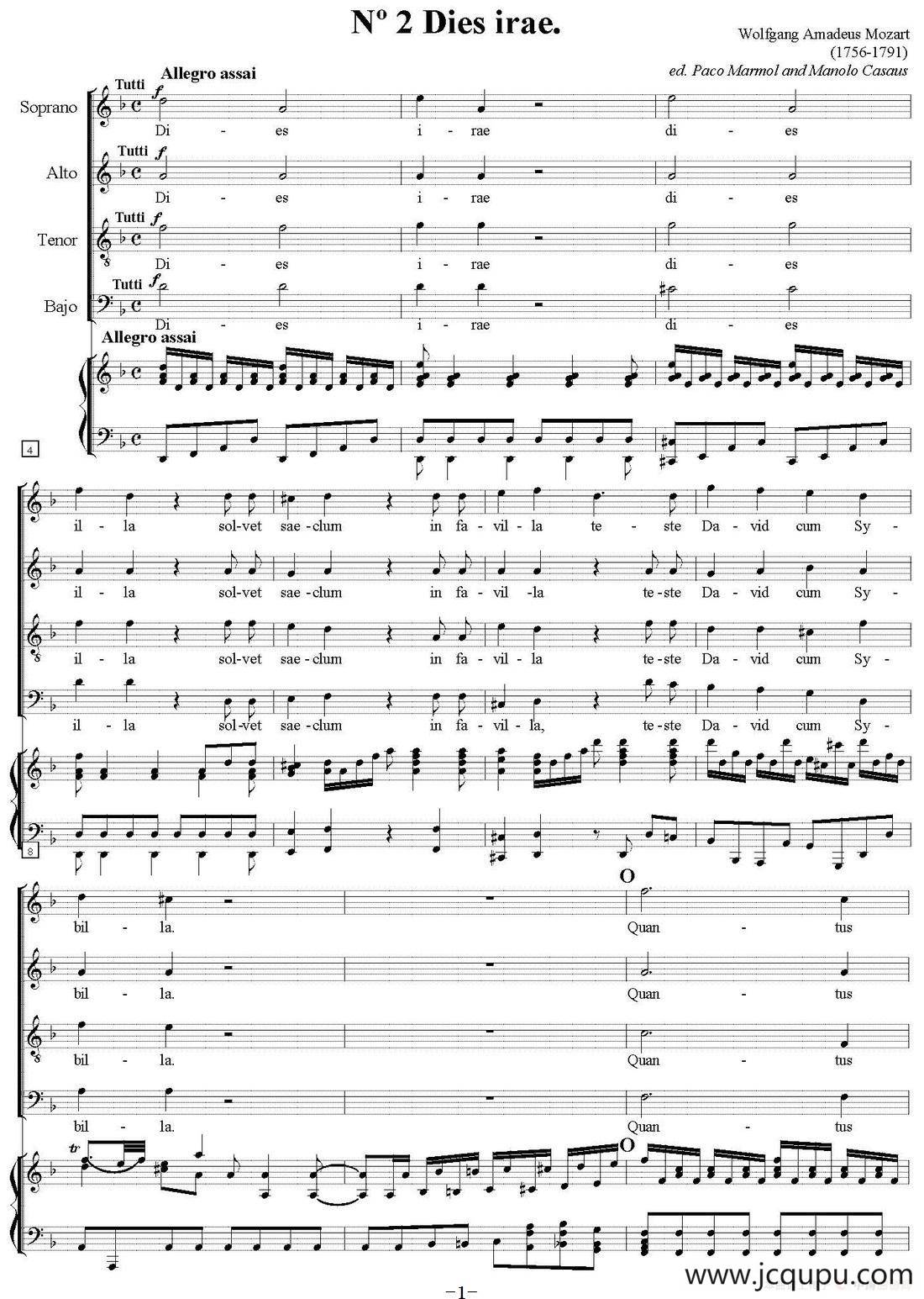 N°2 Dies irae（萨克斯四重奏+钢琴伴奏）简谱