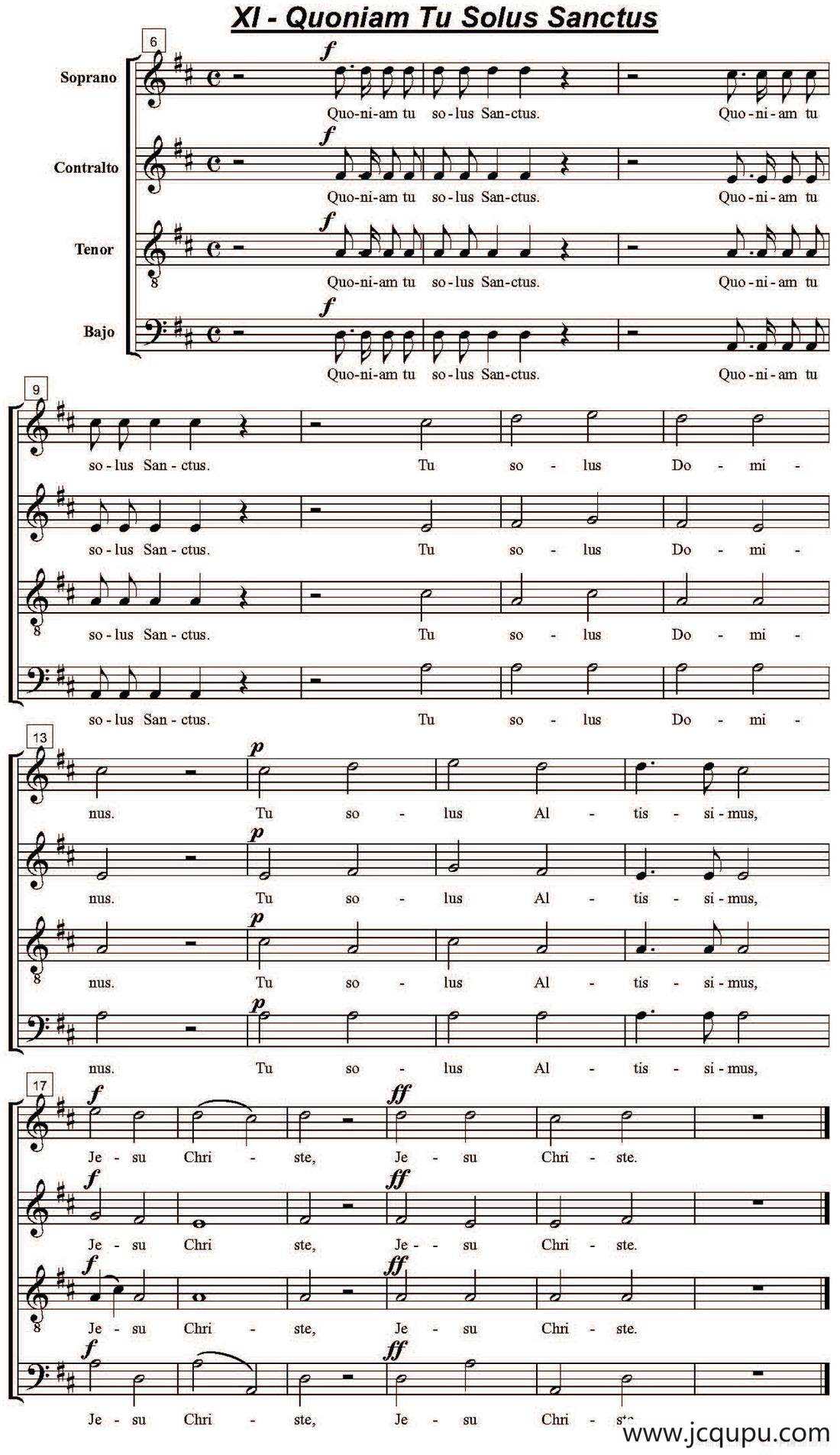 Quoniam Tu Solus Sanctus（萨克斯四重奏）简谱