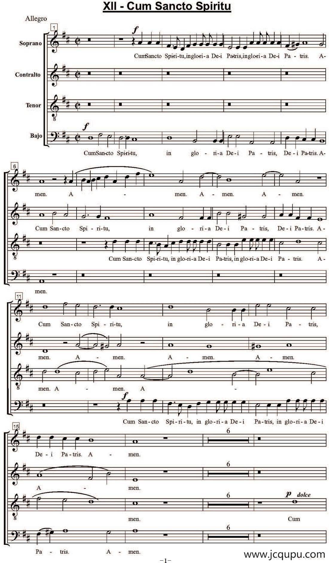 Cum Sancto Spiritu（萨克斯四重奏）简谱