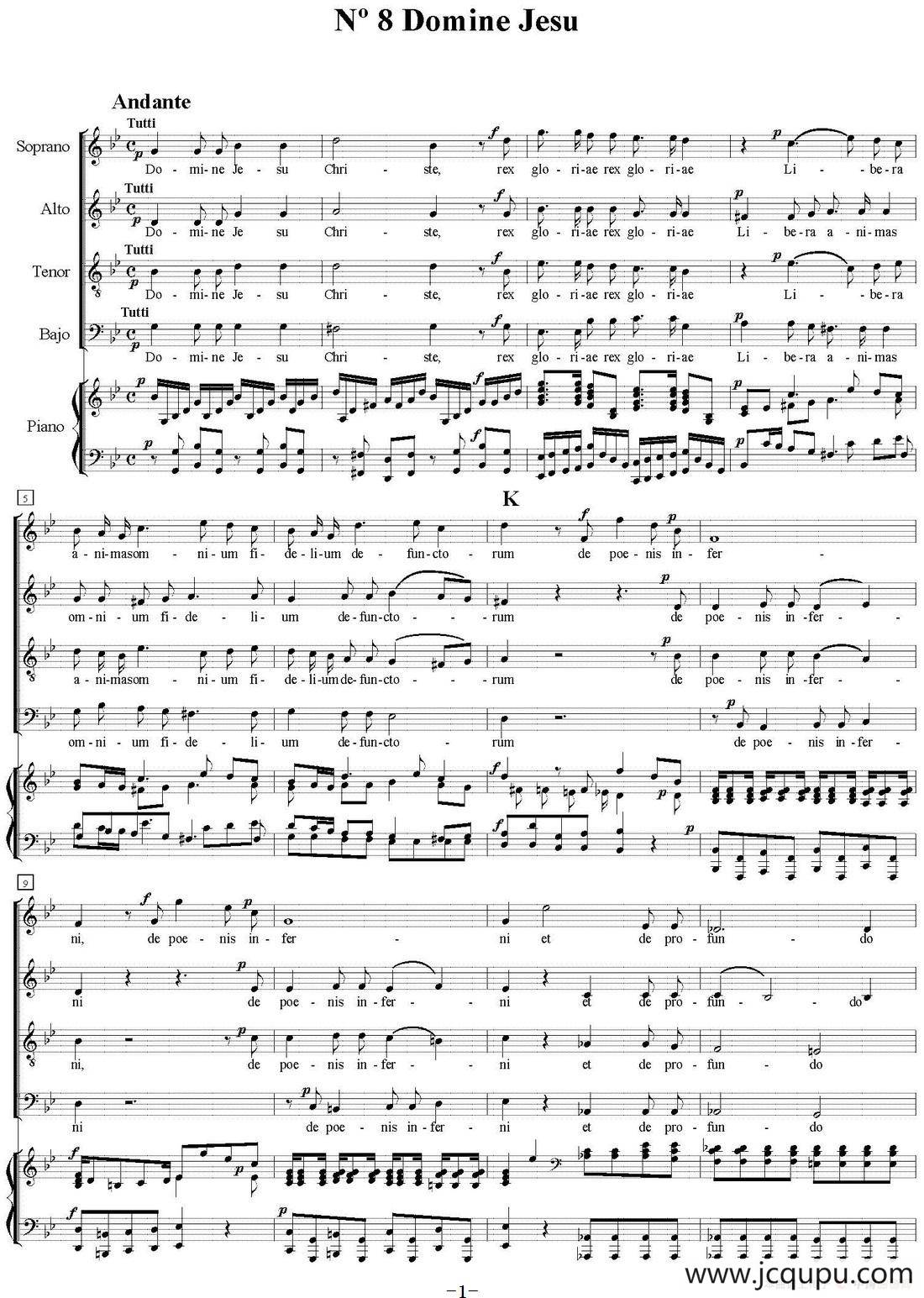 N°8 Domine Jesu（萨克斯四重奏+钢琴伴奏）简谱