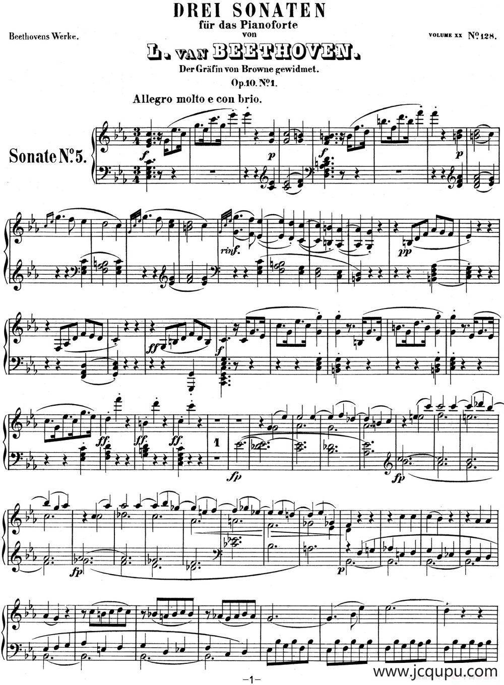贝多芬钢琴奏鸣曲05 c小调 op.10 No.1 C minor3简谱