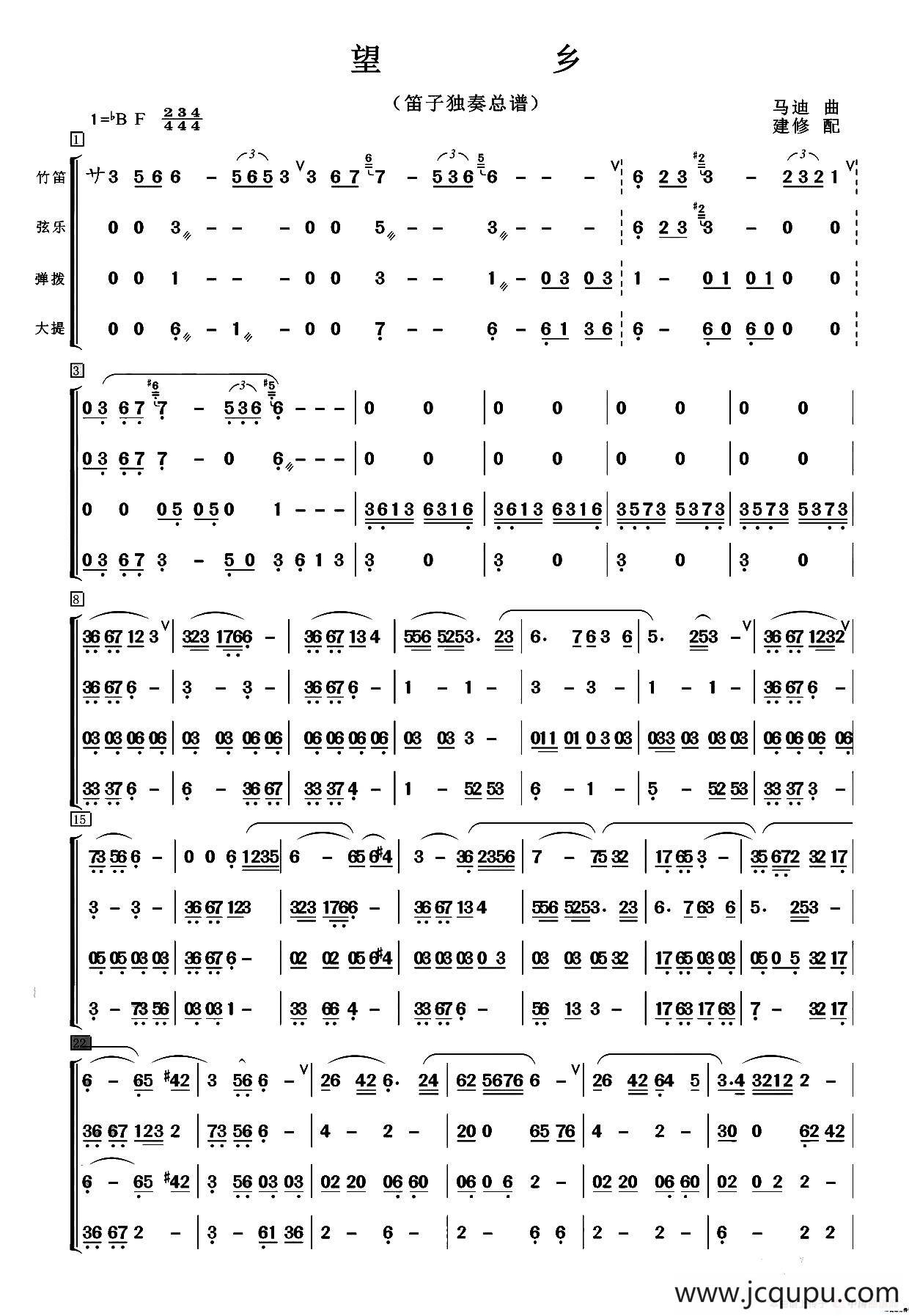 望乡（笛子独奏+乐队伴奏总谱）简谱