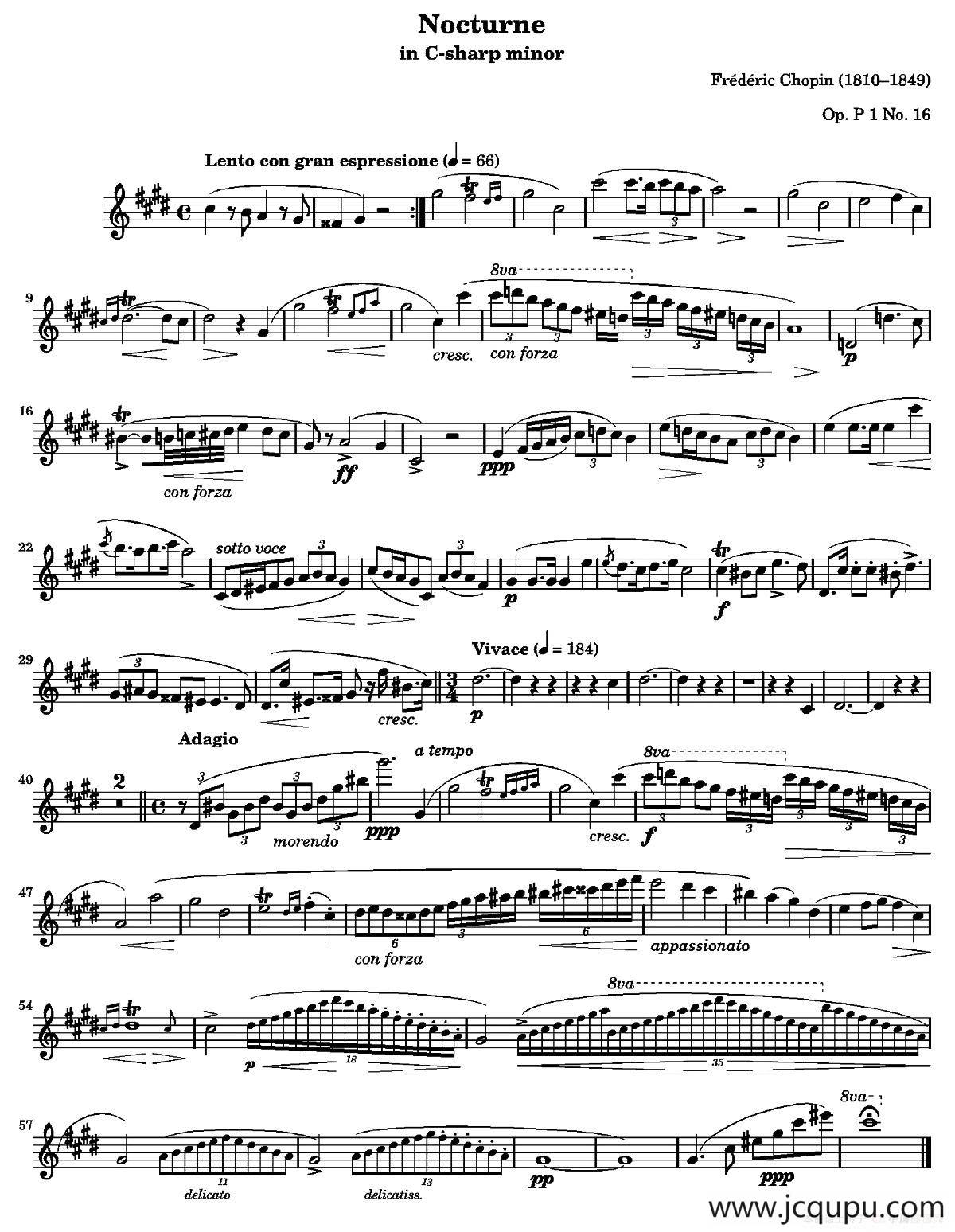 Nocturne（夜曲第20首升C小调）简谱