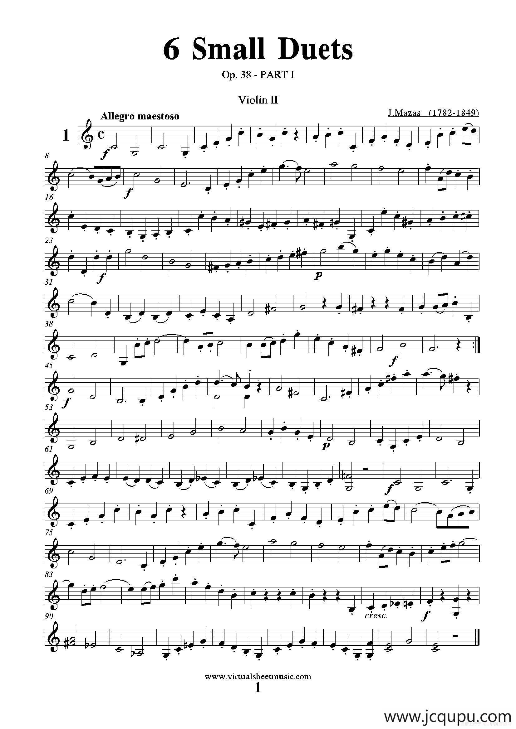 6 Small Duets（六部小合唱）Op.38 Violin II（第二小提琴分谱）简谱