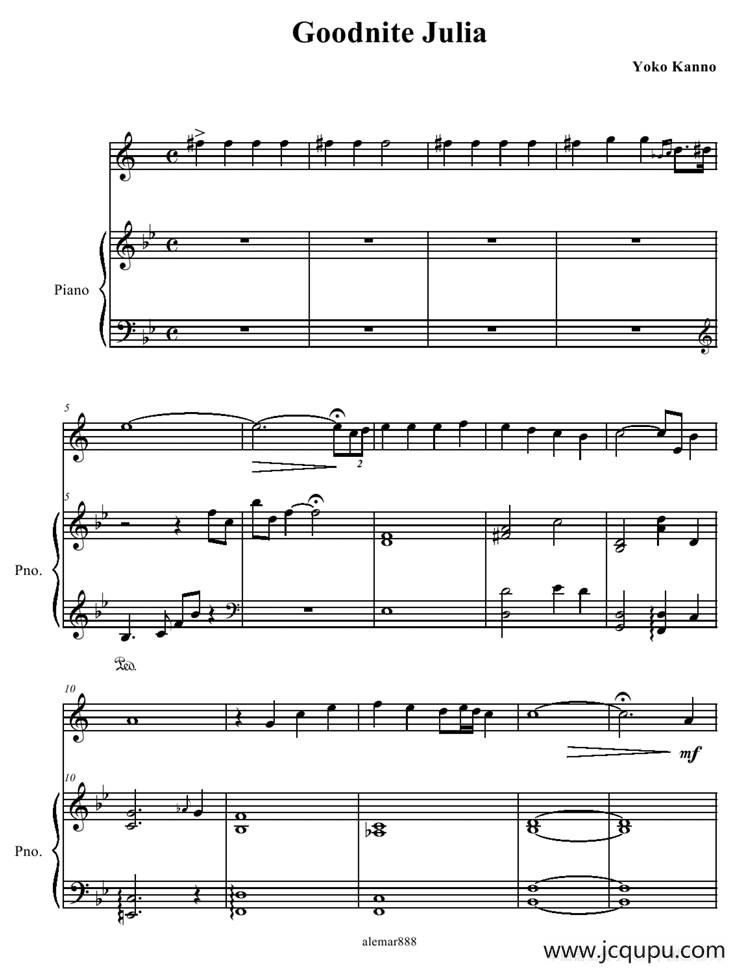 Goodnight Julia（小提琴+钢琴伴奏）简谱