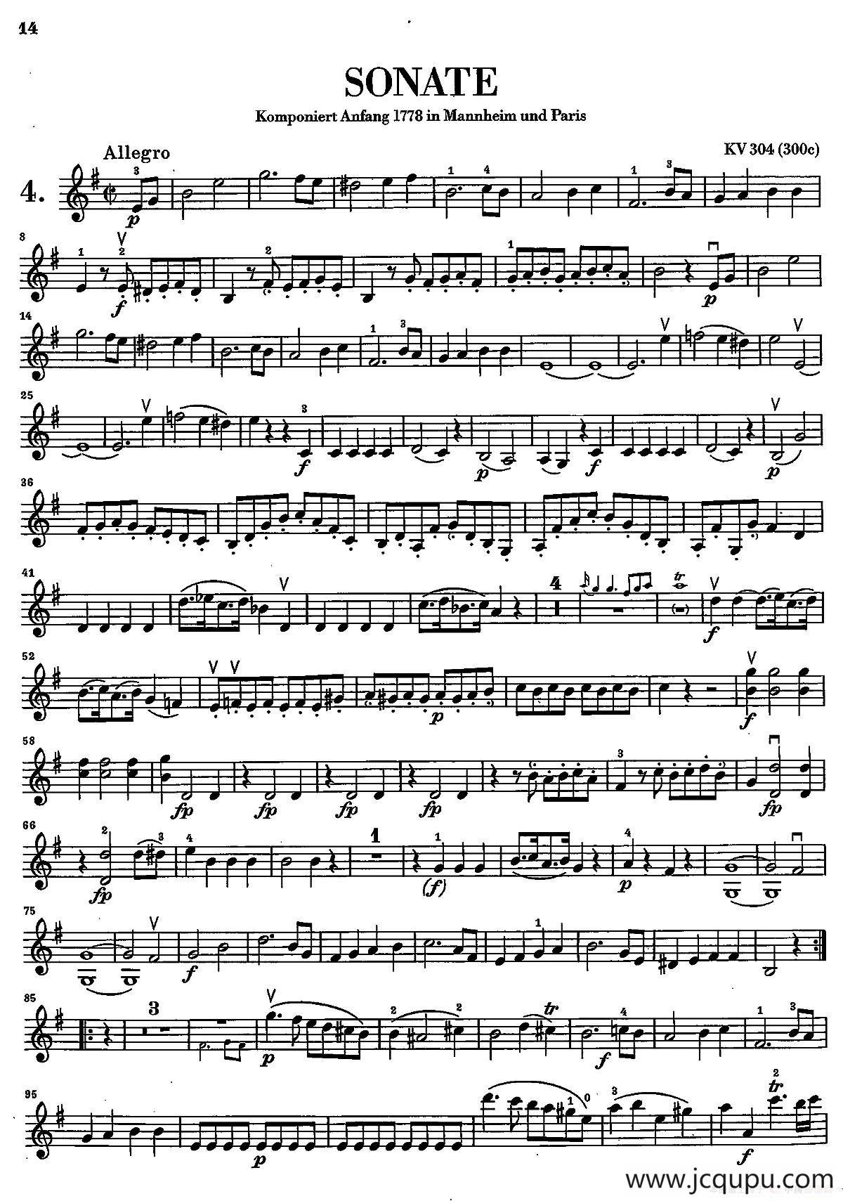 SONATE KV304（奏鸣曲 KV304）简谱