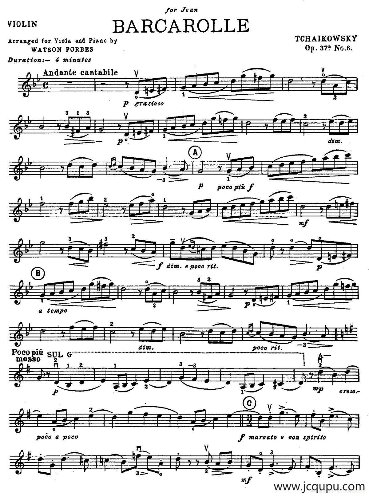 BARCAROLLE（船歌）（柴可夫斯基作曲版）简谱