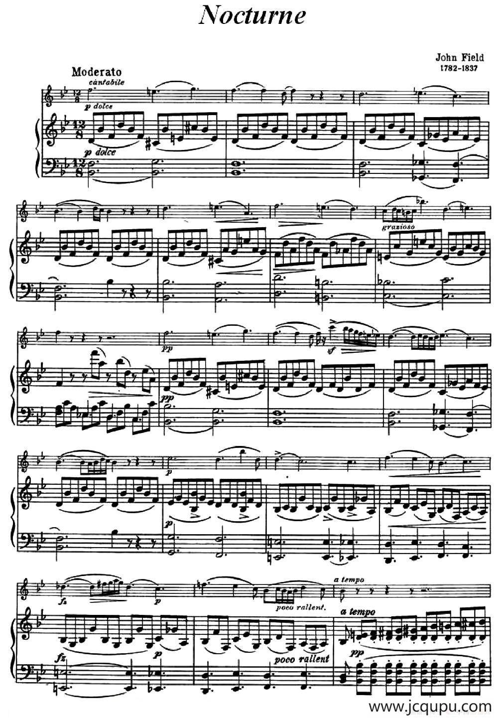 夜曲（Nocturne）（小提琴+钢琴伴奏）（约翰·菲尔德作曲版）简谱