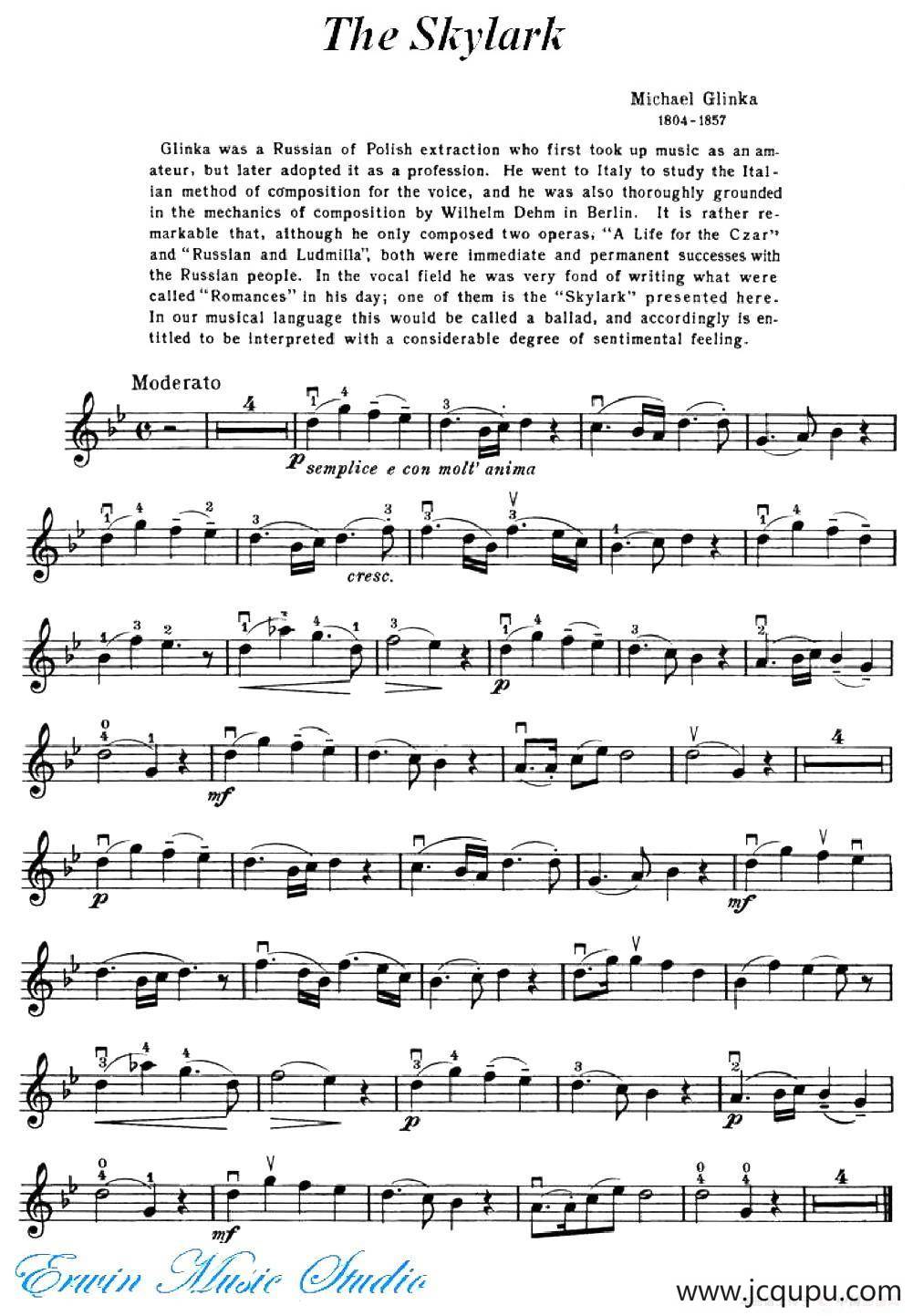 云雀（The Skylark）简谱