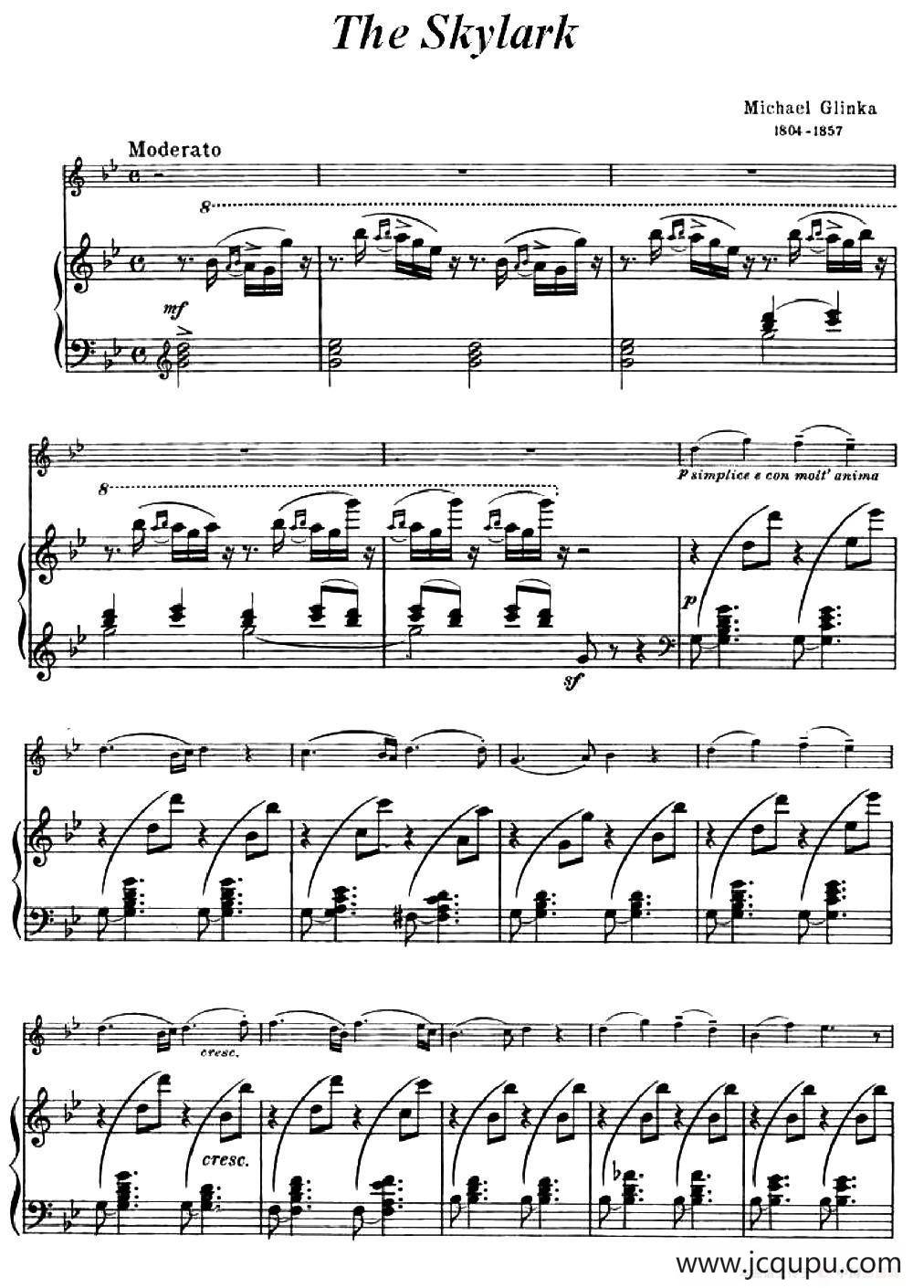 云雀（The Skylark）（小提琴+钢琴伴奏）简谱