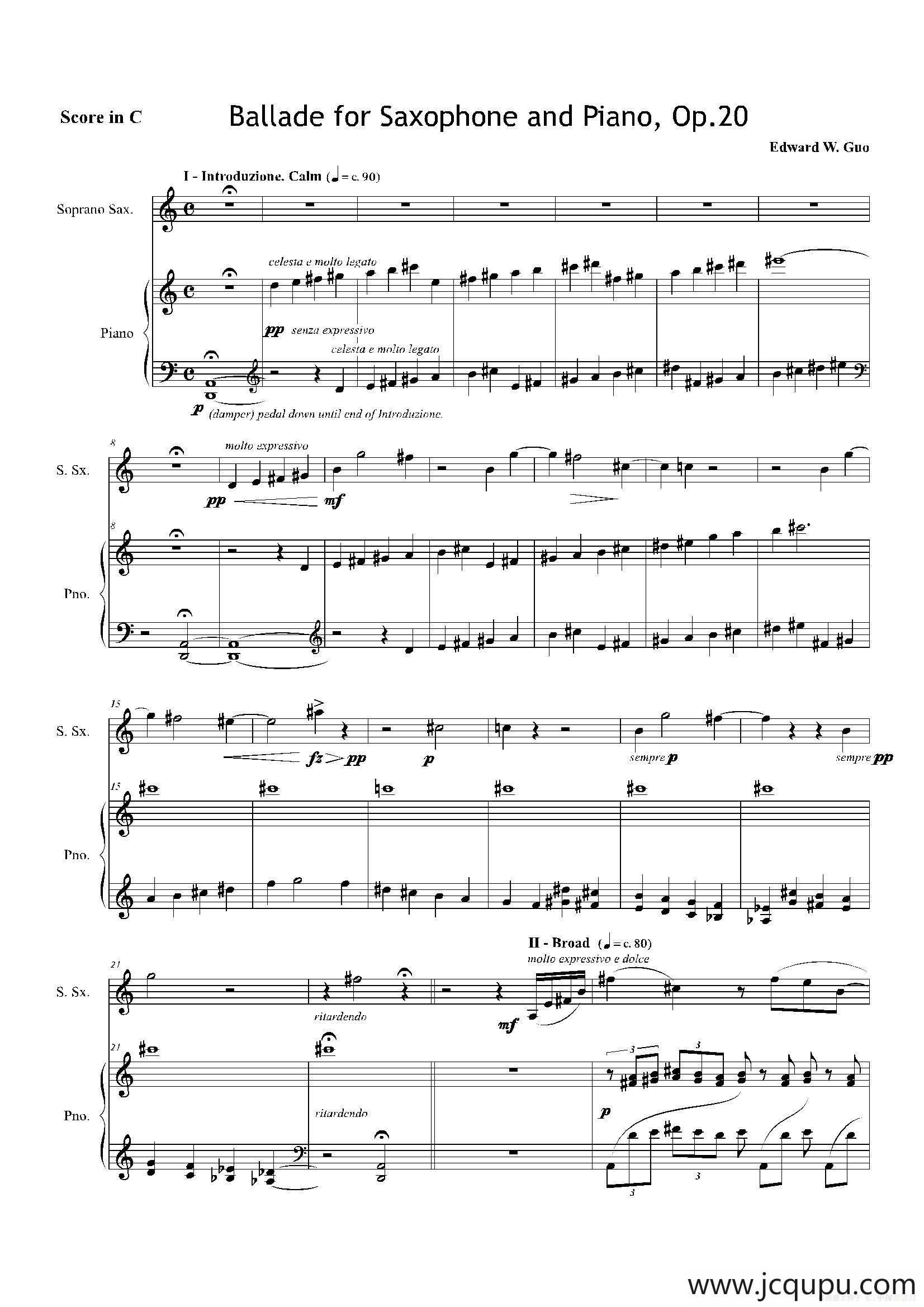 Ballade（叙事曲）Op.20（高音萨克斯+钢琴伴奏）简谱