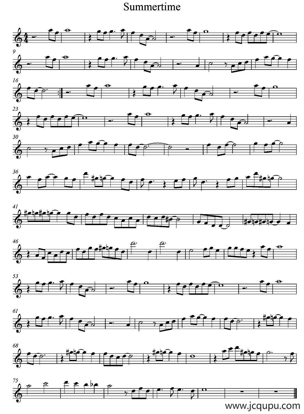 Summertime（Alto Saxophone Version）简谱
