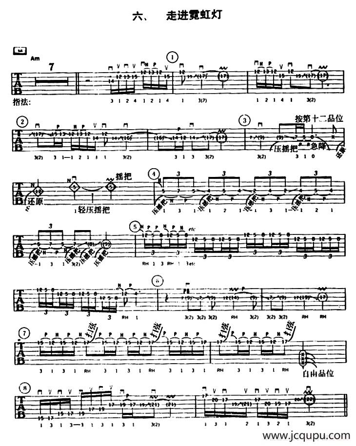 重金属吉他演奏示范曲谱（六、走进霓虹灯）简谱