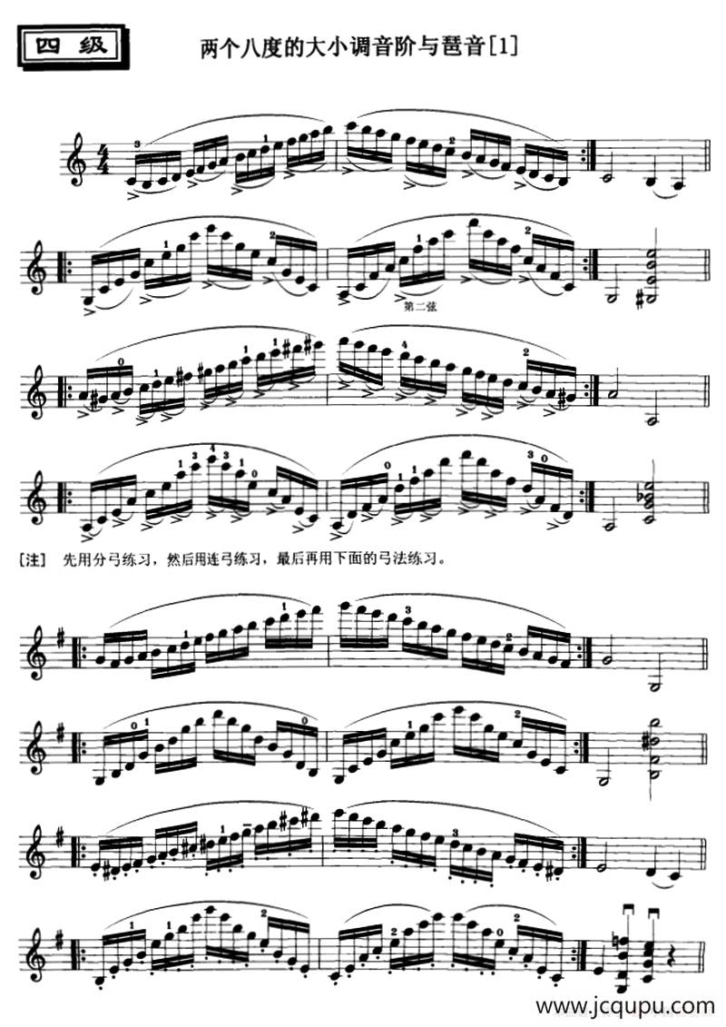 两个八度的大小音阶与琶音简谱