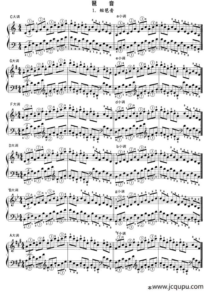 钢琴琶音练习：短琶音简谱