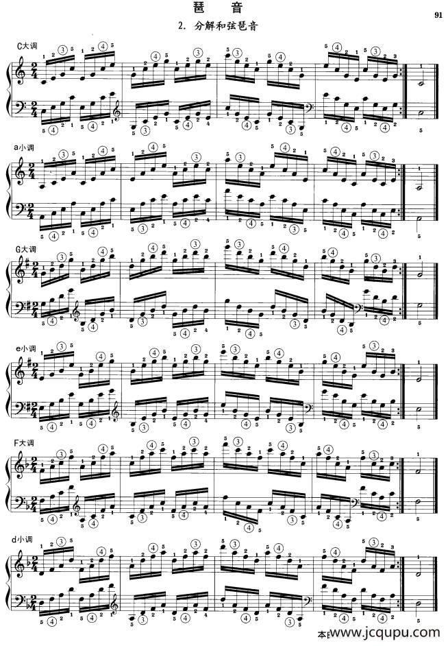 钢琴琶音练习：分解和弦琶音简谱