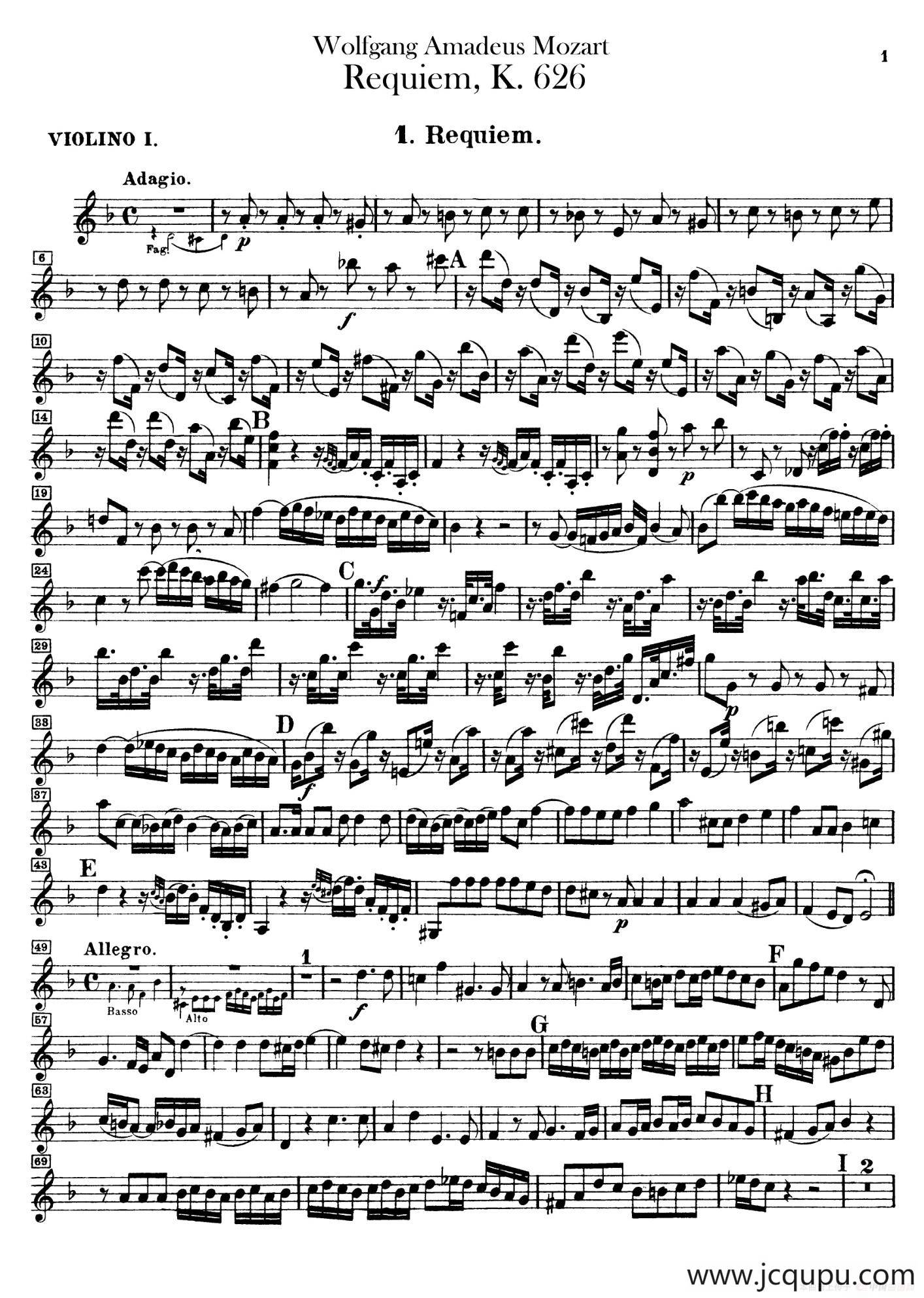 Wolfgang Amadeus Requiem K.626（安魂曲）简谱