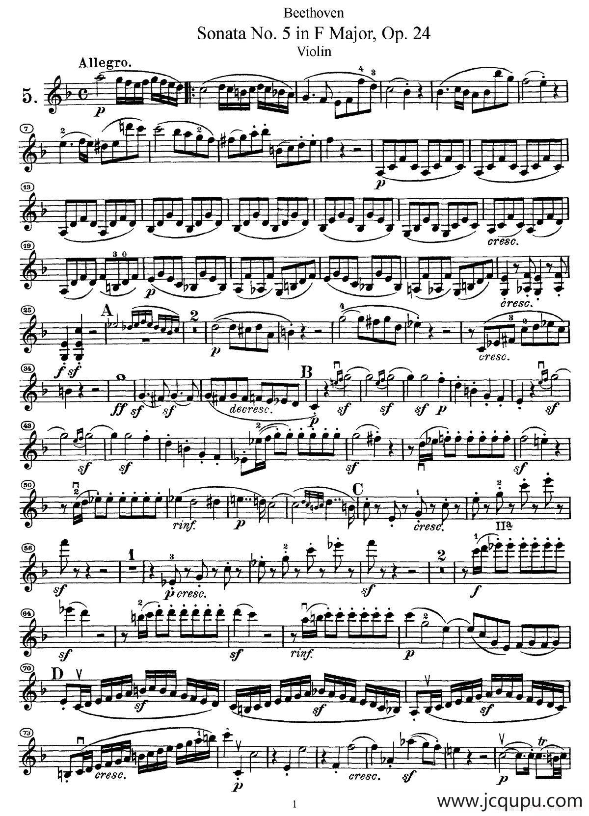 Sonata No.5 in F Major Op.24（F大调第五小提琴奏鸣曲）简谱
