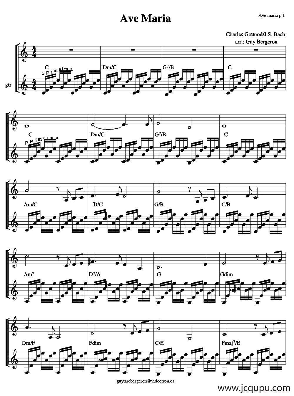 Ave Maria（圣母颂）（小提琴+吉他）简谱