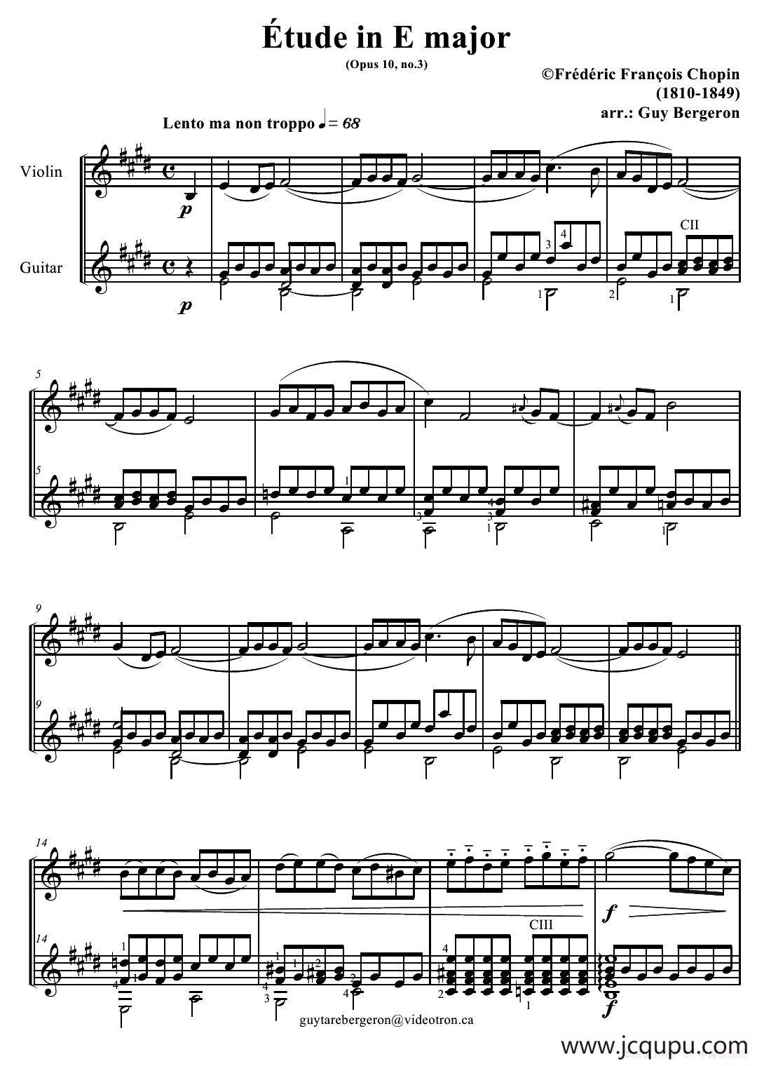 Etude in E major Op.10,No.3（小提琴吉它二重奏）简谱
