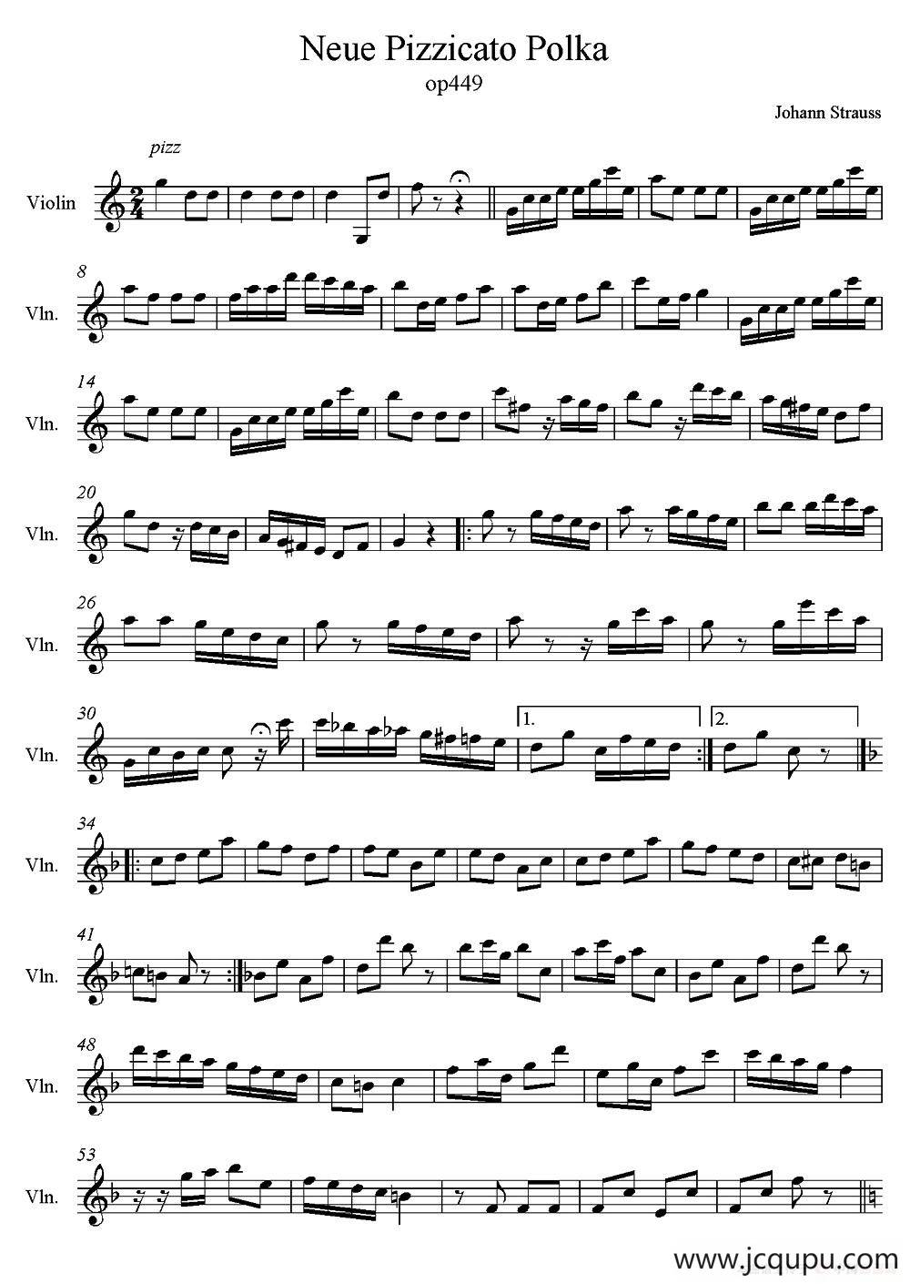 Neue Pizzicato Polka Op.449（新拨弦波尔卡）简谱