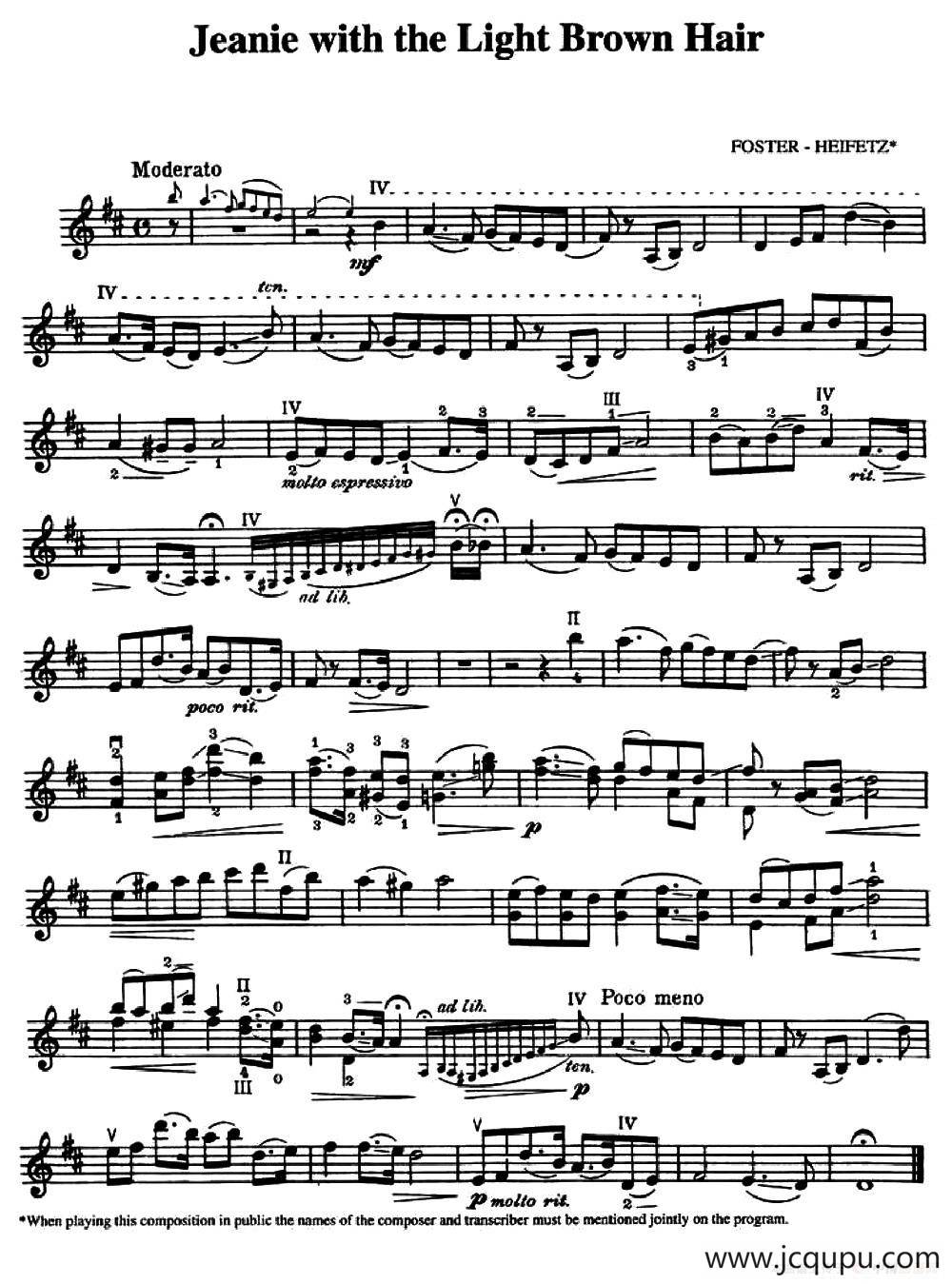 Jeanie with the Light Brown Hair（浅棕色头发的珍妮）简谱