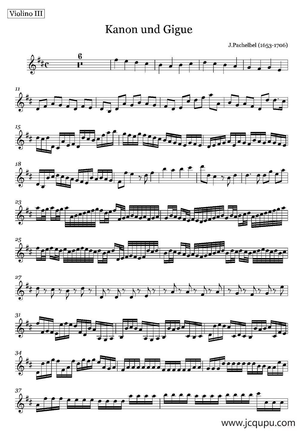 Canon in D（D大调卡农）（第三小提琴）简谱