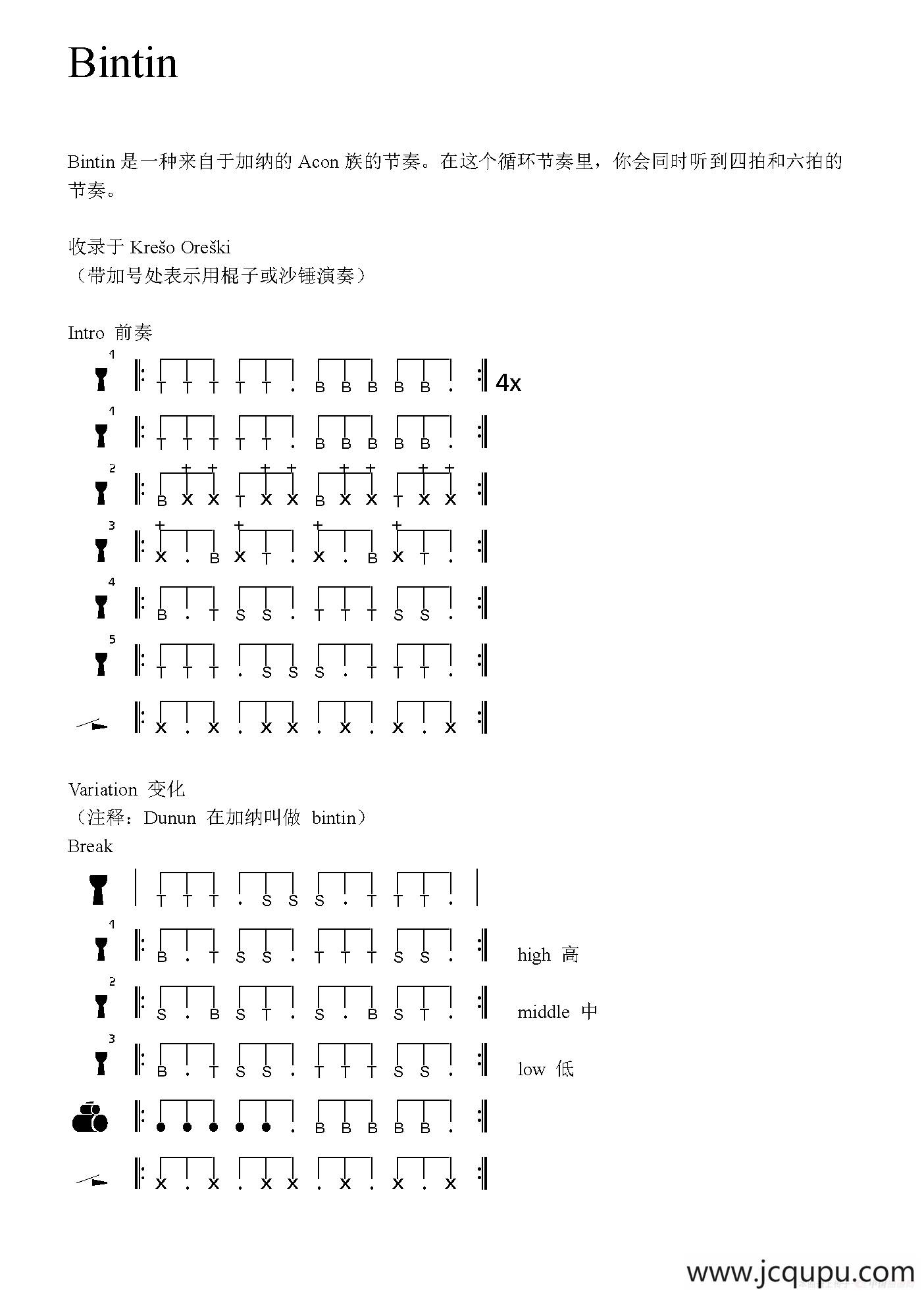 Bintin（非洲手鼓谱）简谱