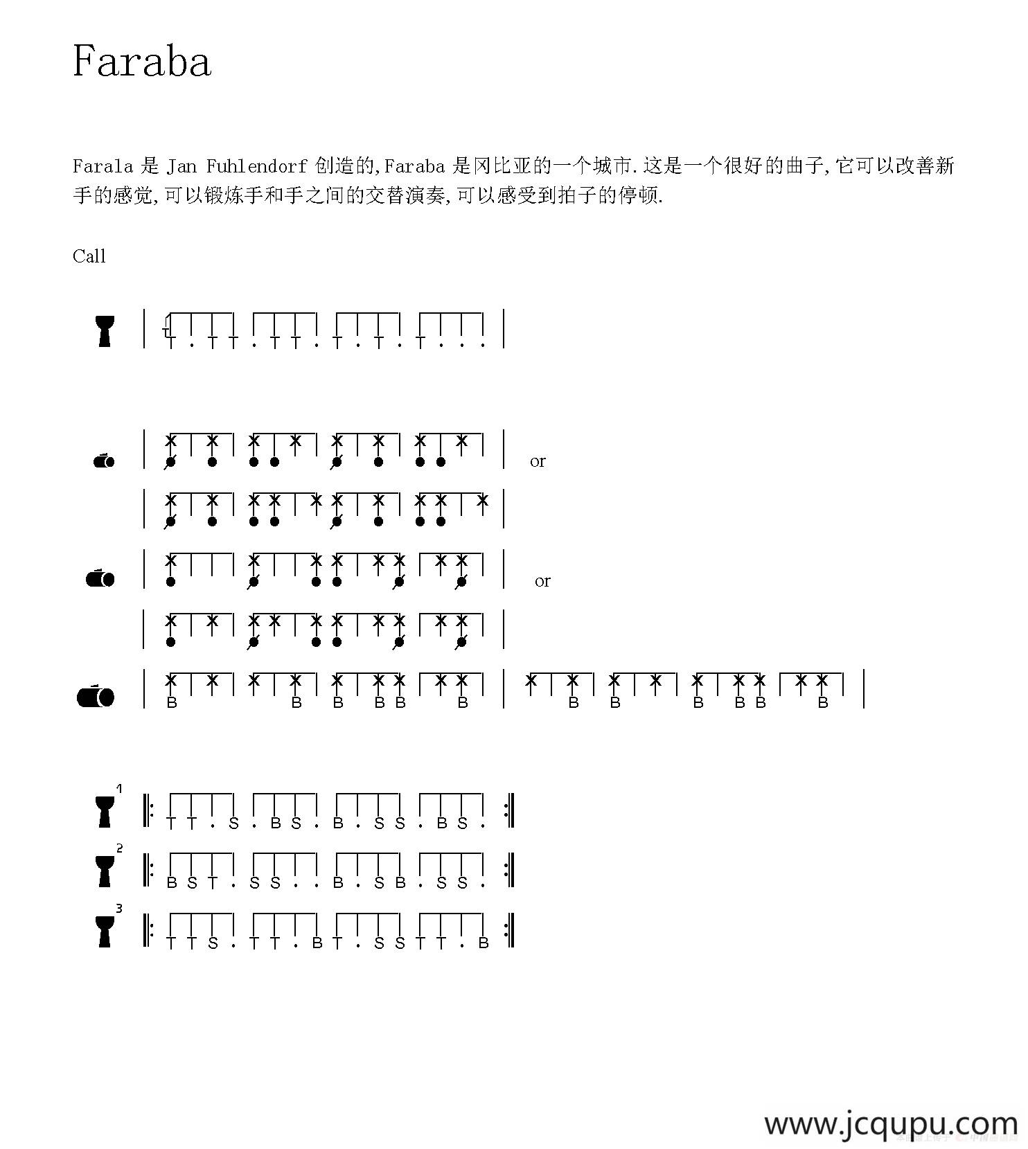 Faraba（非洲手鼓谱）简谱