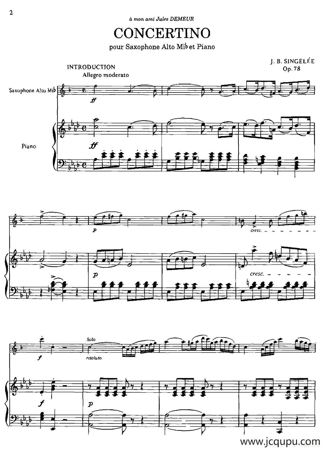 CONCERTino Op.78（萨克斯+钢琴伴奏）简谱