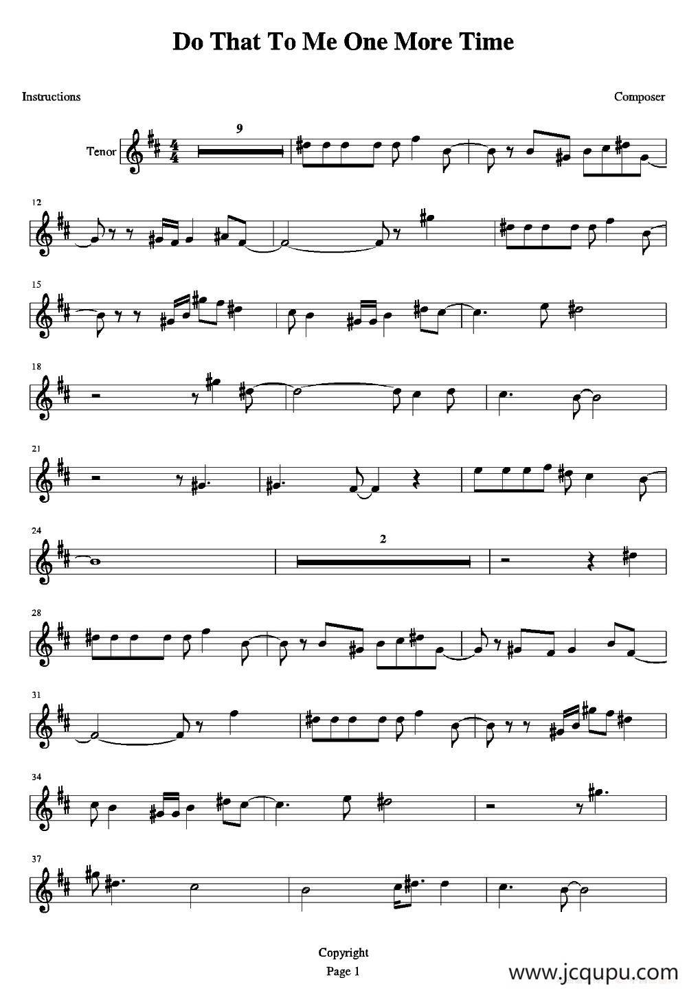 DO THAT TO ME ONE MORE TIME（次中音萨克斯）简谱