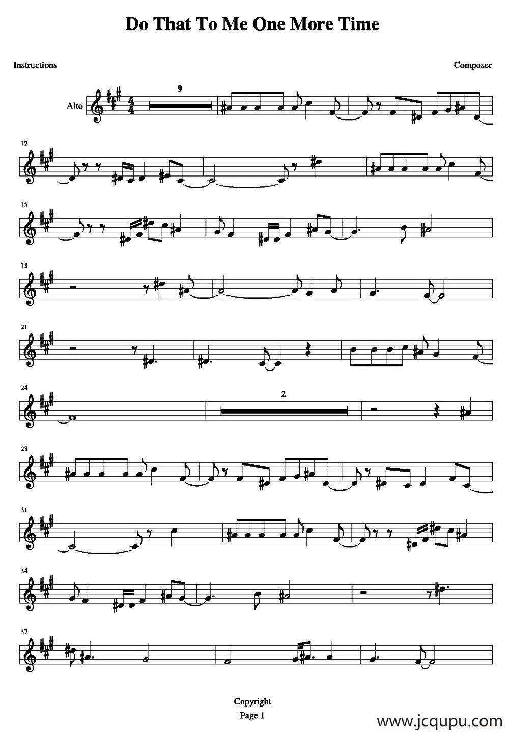 DO THAT TO ME ONE MORE TIME（中音萨克斯）简谱